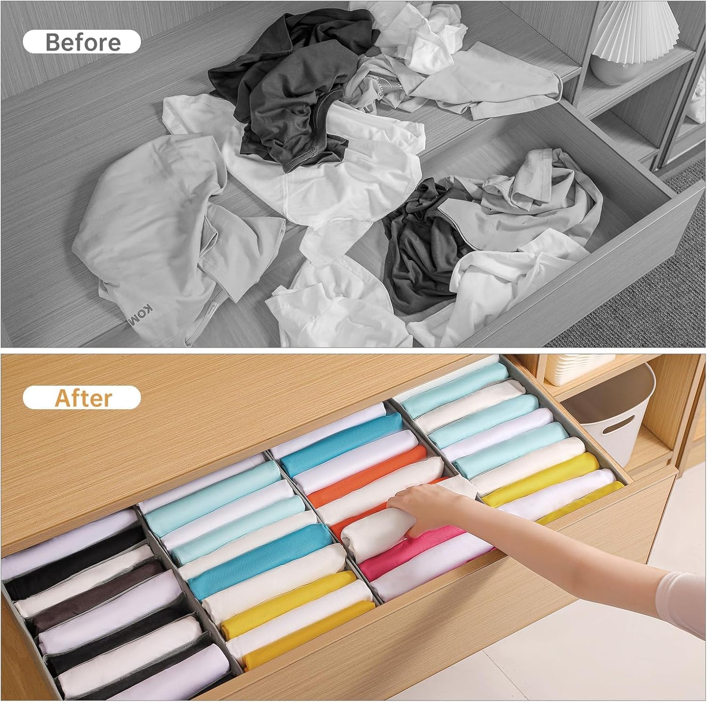 4 Packs T-shirt Drawer Organizers for Clothing,10 Grids Compartment Wardrobe Storage Box, Clothes