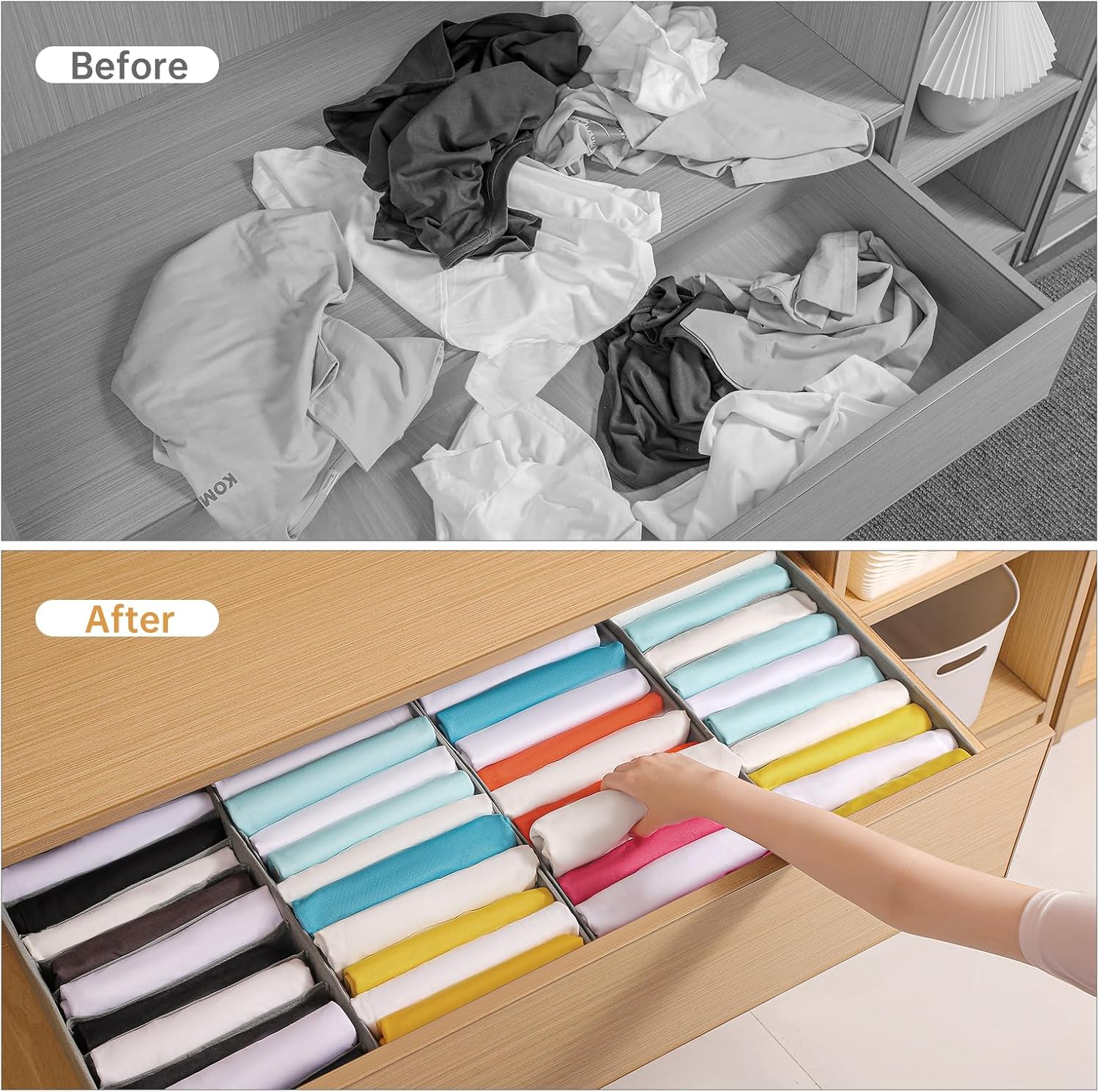 4 Packs T-shirt Drawer Organizers for Clothing,10 Grids Compartment Wardrobe Storage Box, Clothes