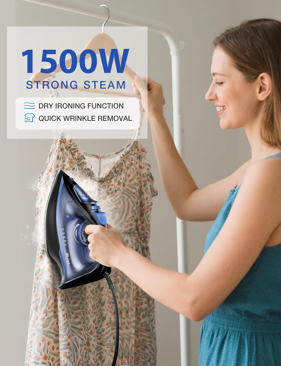 Sundu Steam Iron for Clothes with Rapid Heating Ceramic Coated Soleplate, 1500W with Precise