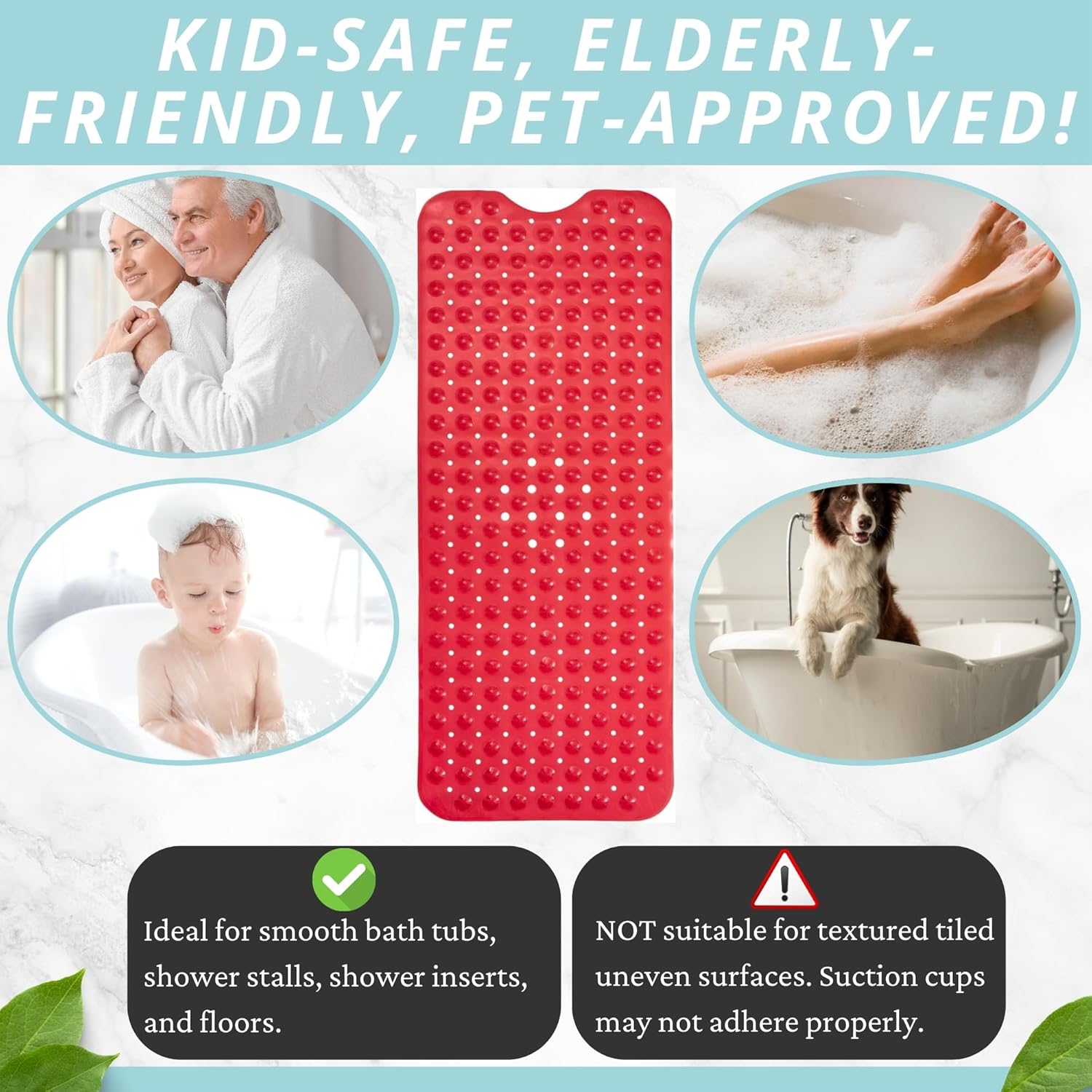 ENKOSI Non-Slip Bath Mat – Extra Long 40 x 16 Bathtub Shower Mat – Anti Slip Safe PVC Bathroom Tub
