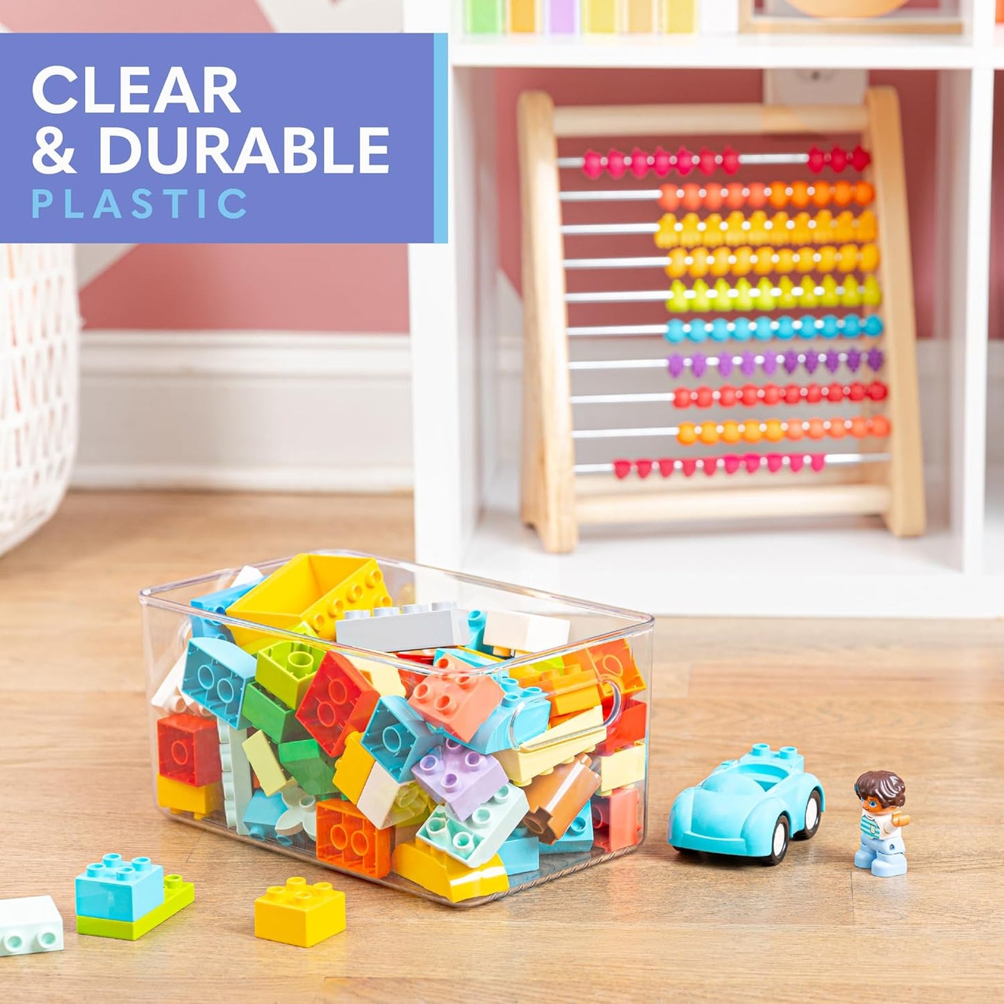 Plastic Food Storage 4 Pack Clear Container Bin with Handles for Organizing Kitchen, Pantry