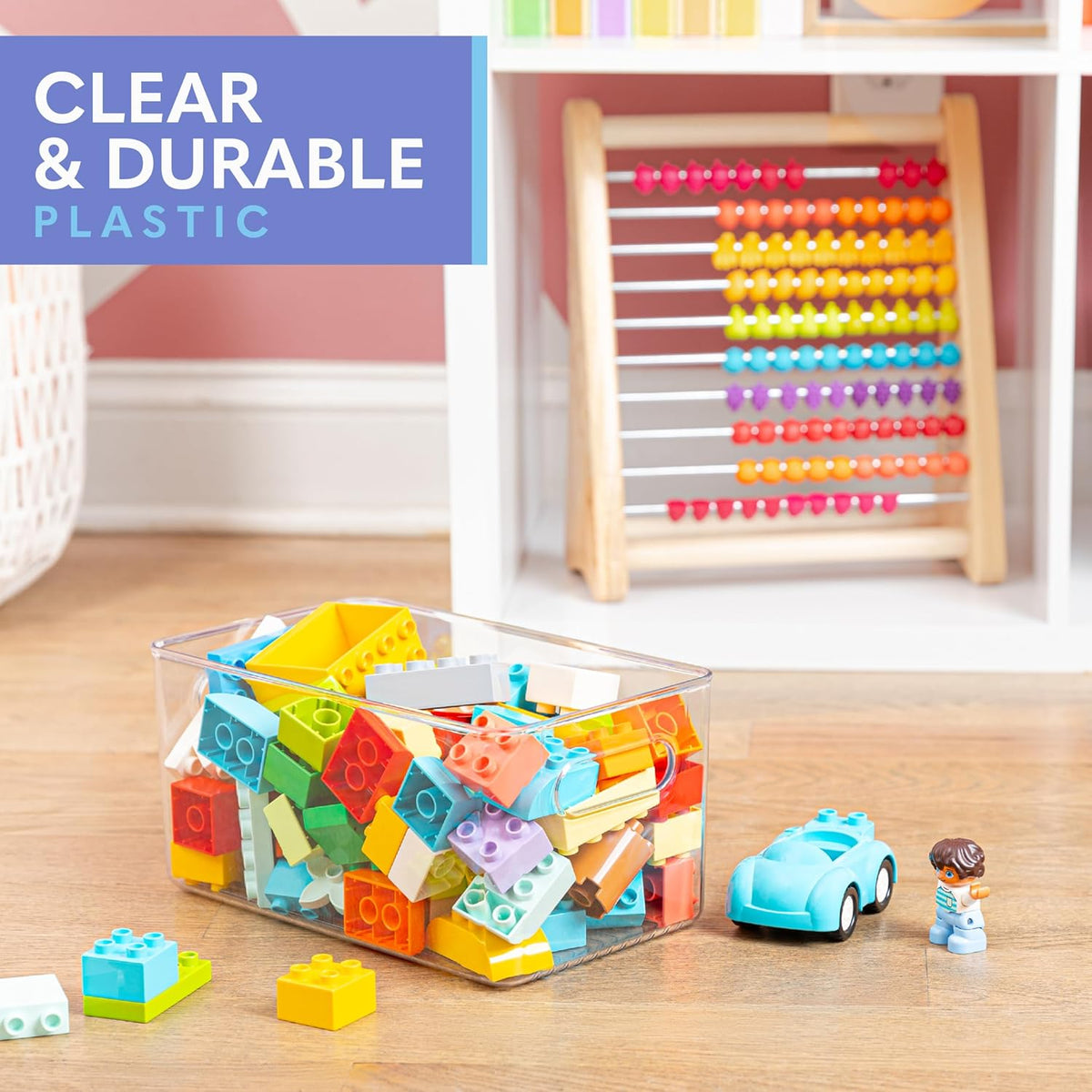 Plastic Food Storage 4 Pack Clear Container Bin with Handles for Organizing Kitchen, Pantry