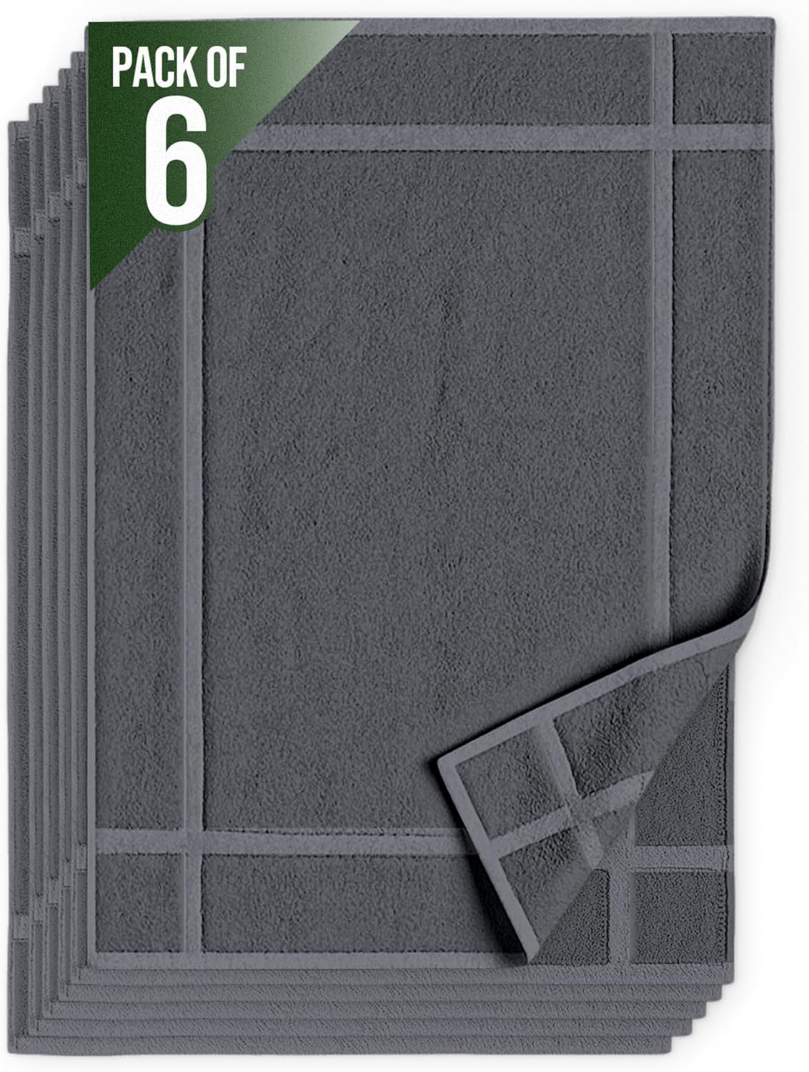 Pearl Linens Pack of 6 Washable Cotton Bath Mat 18x25 - Soft & Absorbent Quick Dry Bathroom Mat