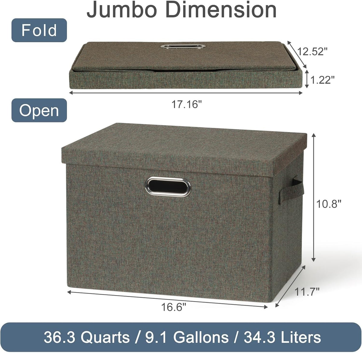 Large 17" 36 Quart Collapsible Stackable Storage Bins with Lids, 3 Packs Dark green Foldable Fabric
