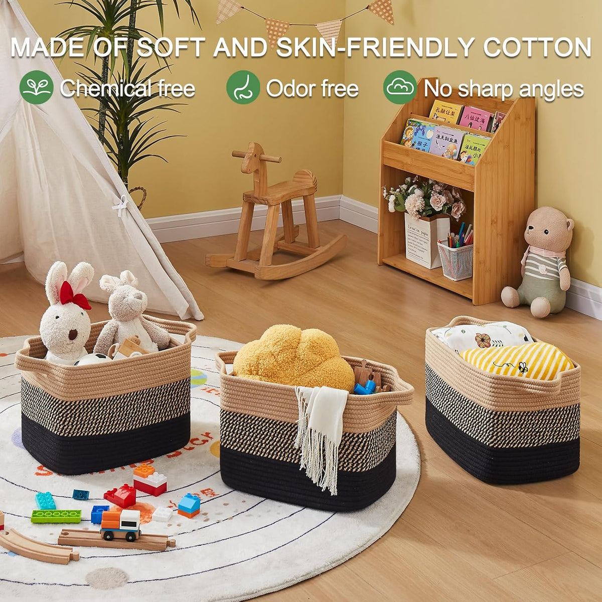 OIAHOMY Storage Basket, Woven Baskets for Storage, Cotton Rope Basket for toys,Towel Baskets for