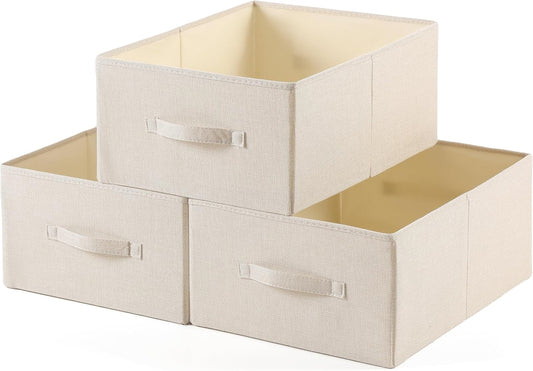 Linen Folding Storage Bins, 3 Pack Large Storage Baskets, Washable, Clothing Storage Bins with