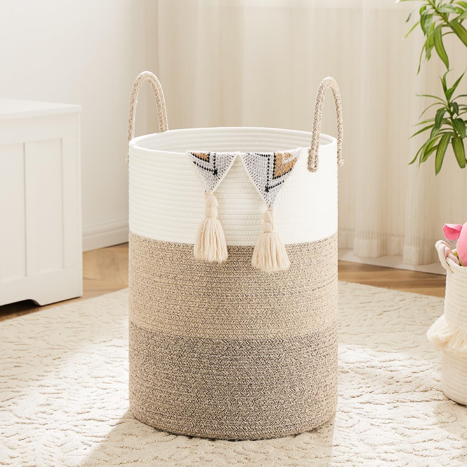 Laundry Basket,Woven Cotton Rope Laundry Hamper,80L for Decorative Storage of Dirty Clothes,Toys