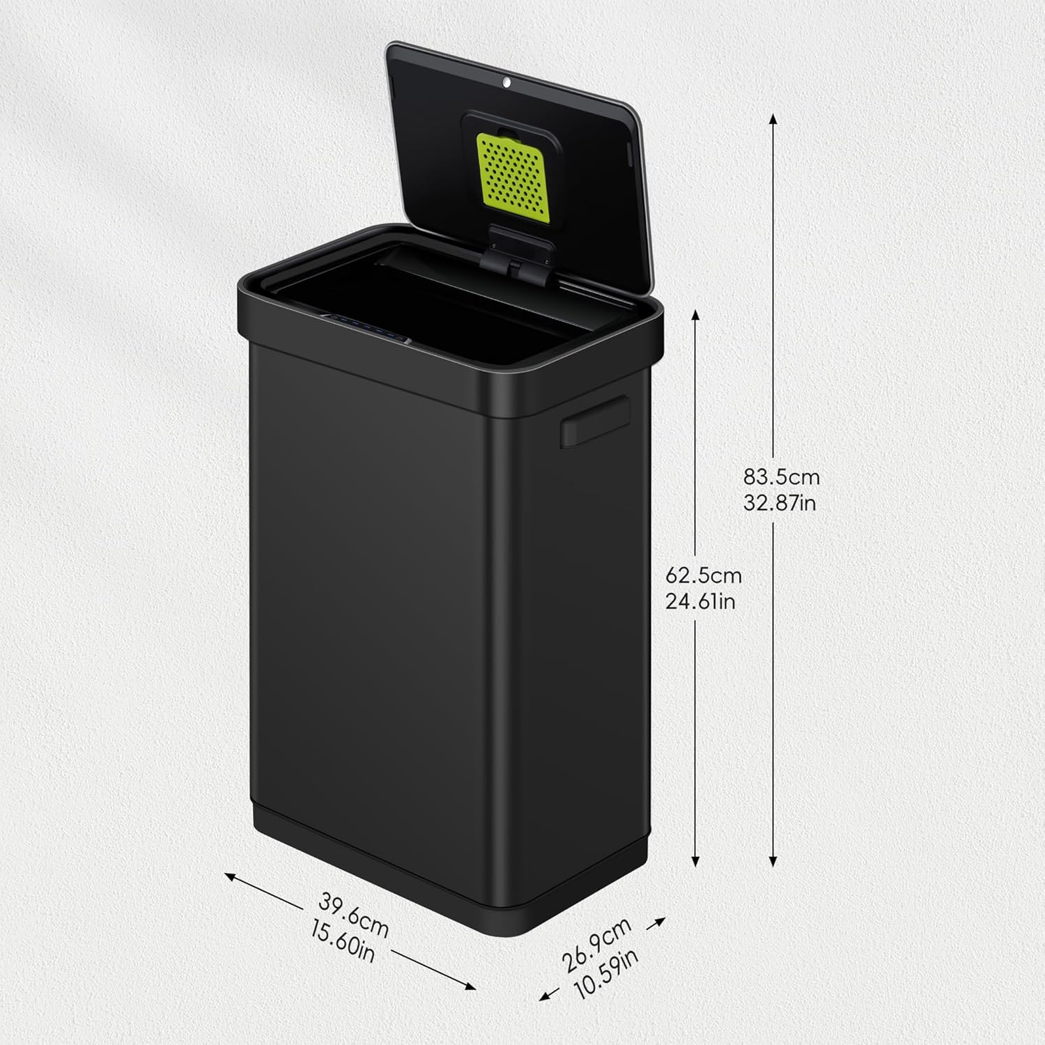 EKO Deluxe Mirage-T 50 Liter / 13.2 Gallon Touchless Rectangular Motion Sensor Trash Can, Matte