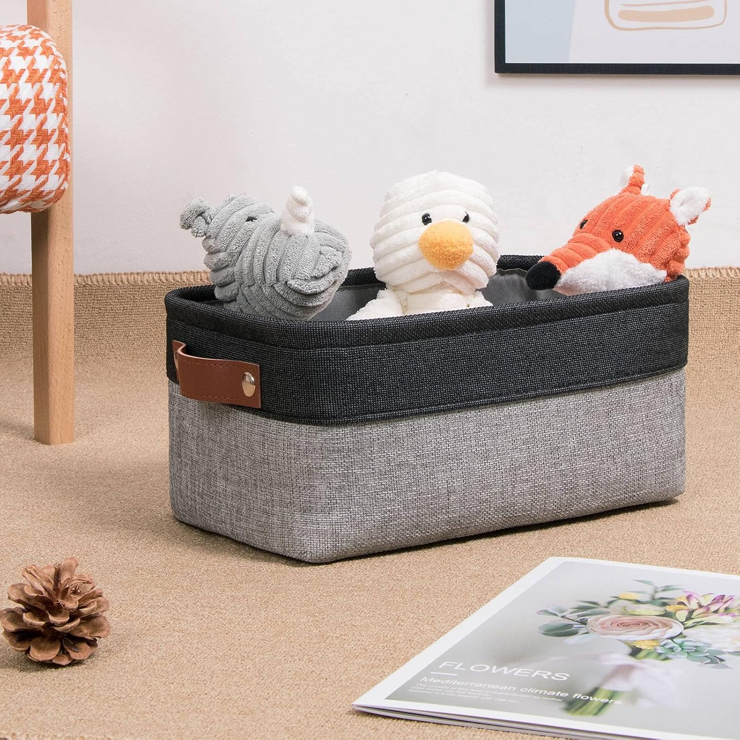 DULLEMELO Small Storage Baskets for Shelves, Small Fabric Collapsible Rectangular Storage Bins for