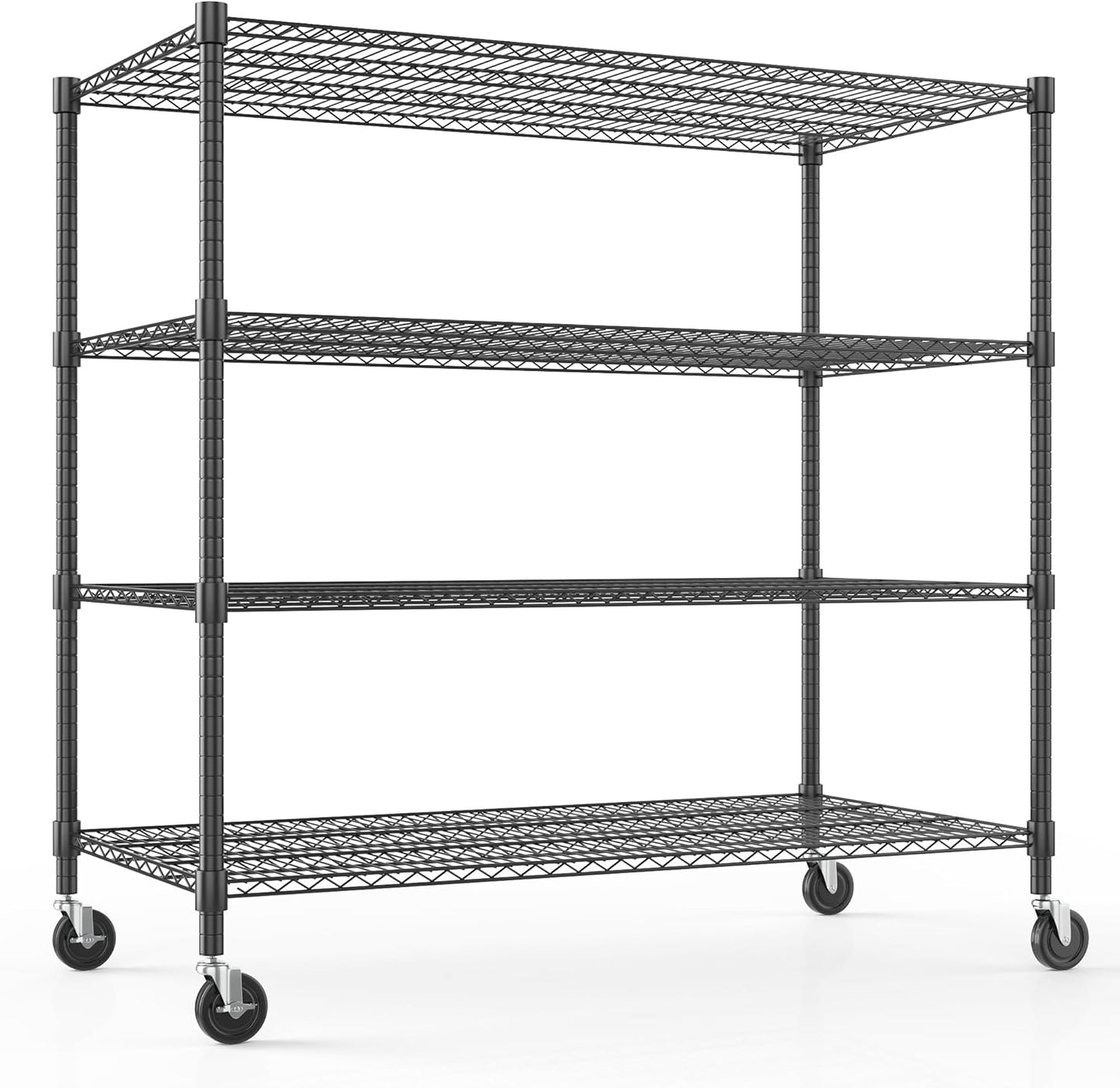 Himimi Storage Shelves with Wheels, 4-Tier Heavy Duty Steel Wire Rack Storage Shelving, Adjustable