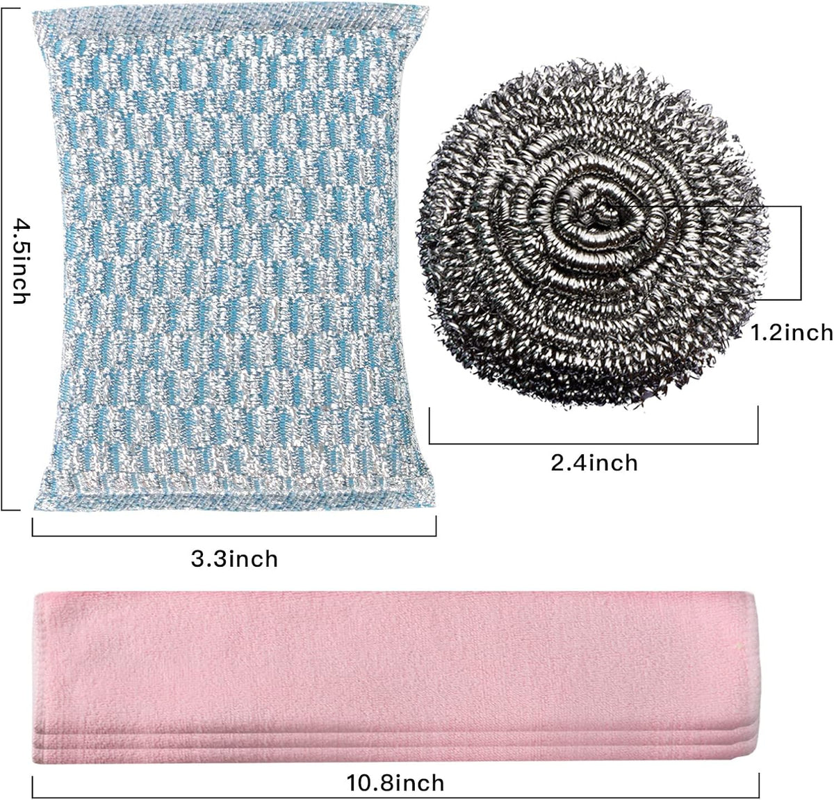 6pcs Stainless Steel Scrubber 2pcs Heavy Duty Scrub Sponges 1pcs Dish Clean Towel for Kitchens