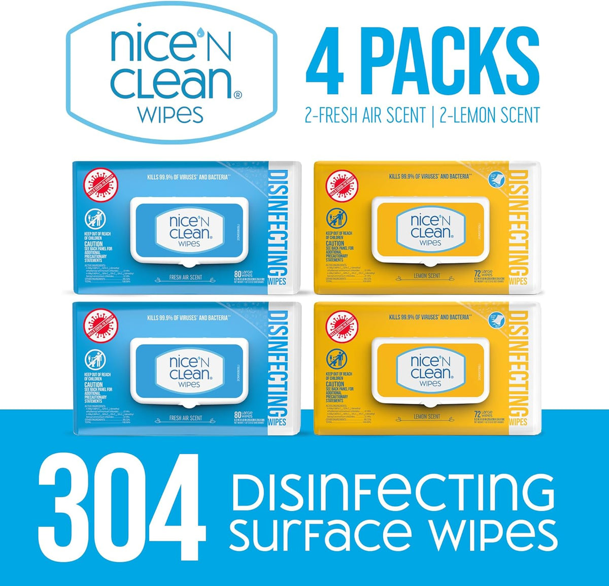 Nice 'N Clean Disinfecting Surface Wipes 304ct | Cleans & Disinfects Home & Kitchen Surfaces |