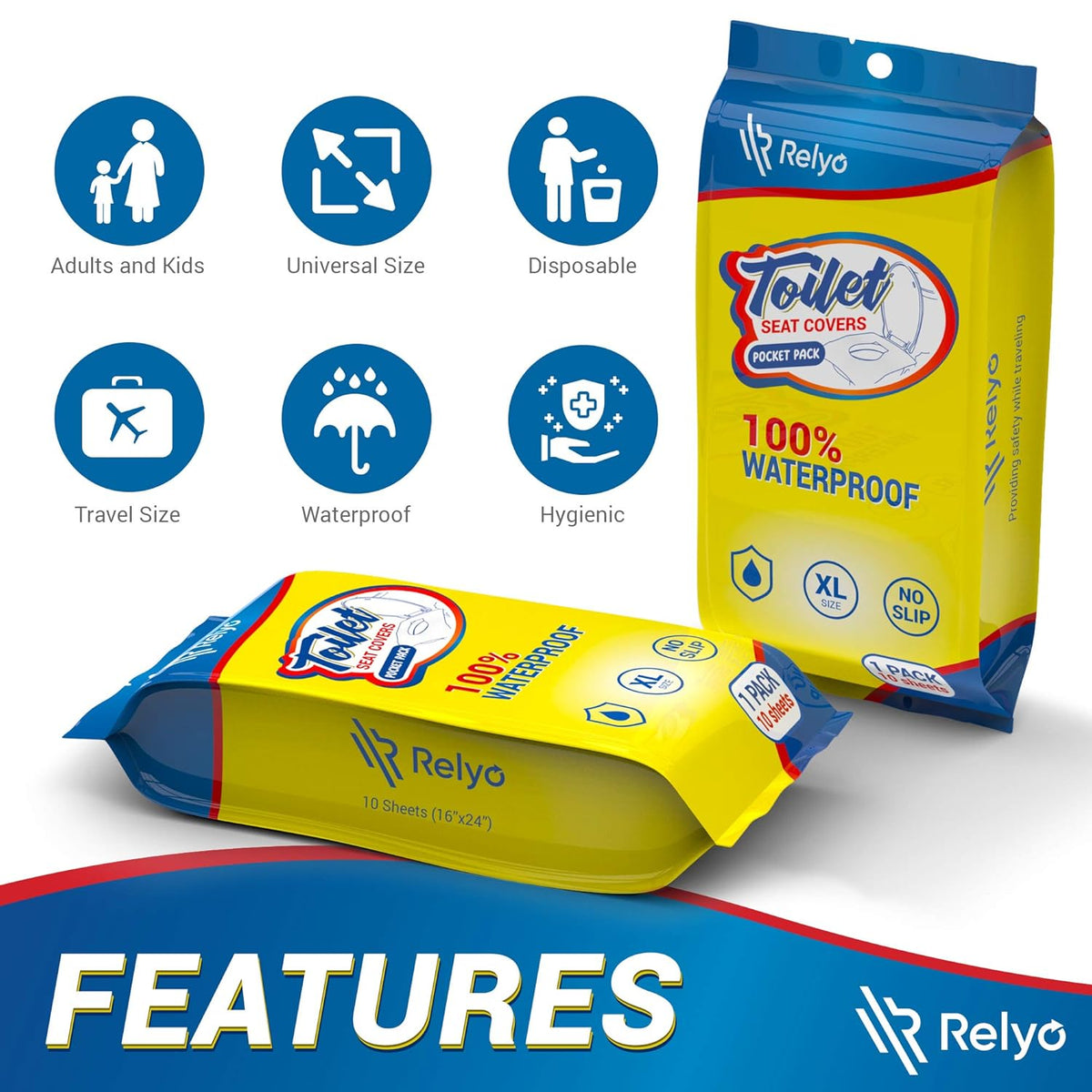 20 Pack XL Disposable Toilet Seat Covers – Waterproof Toilet Cover Sheets with Adhesive Tabs for