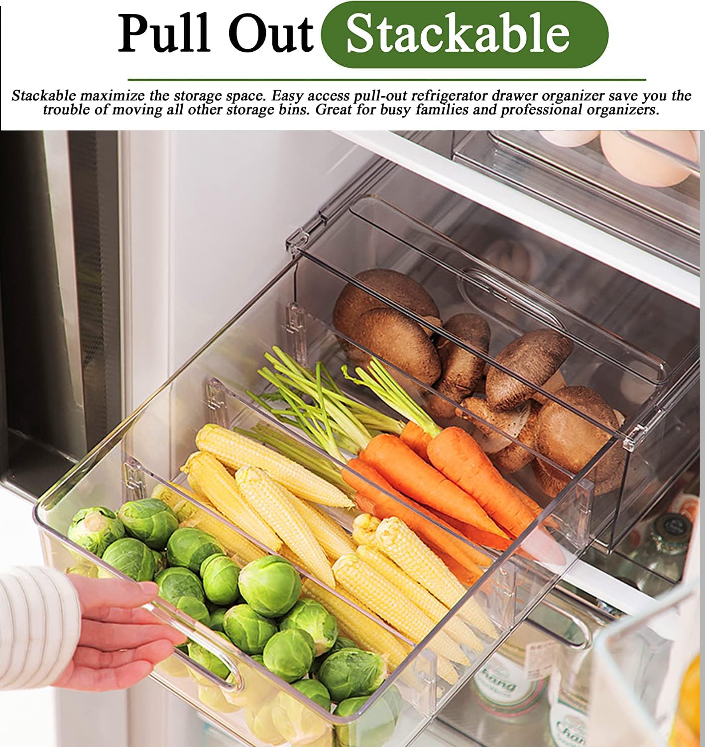 4 Pack Clear Storage Drawer Set, Stackable Fridge Drawer Organizer Fruit Vegetable Storage