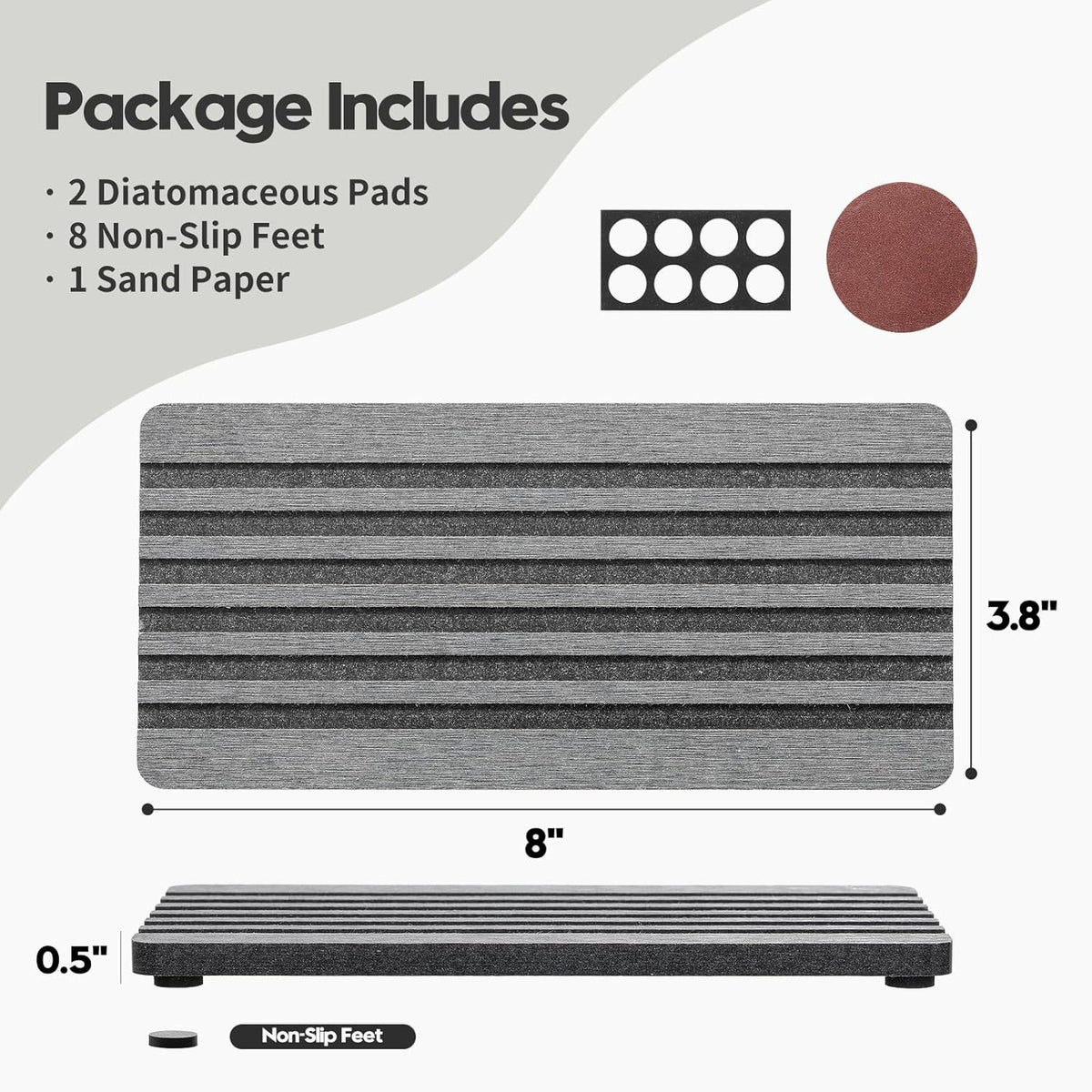 2PCS Diatomite Quick Stone Drying Tray Mat For Bathroom & Kitchen Counter, Instant Dry Water