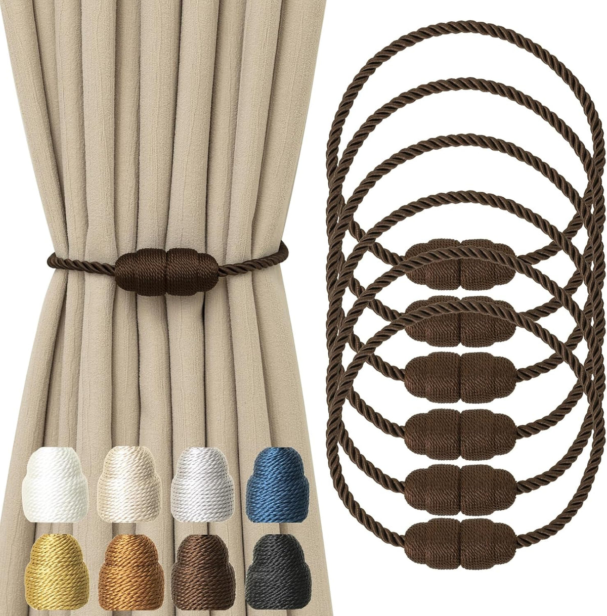 Magnetic Curtain Tiebacks Rope Curtain Tie Backs for Curtains 6 Pack Curtain Holders for Drapes