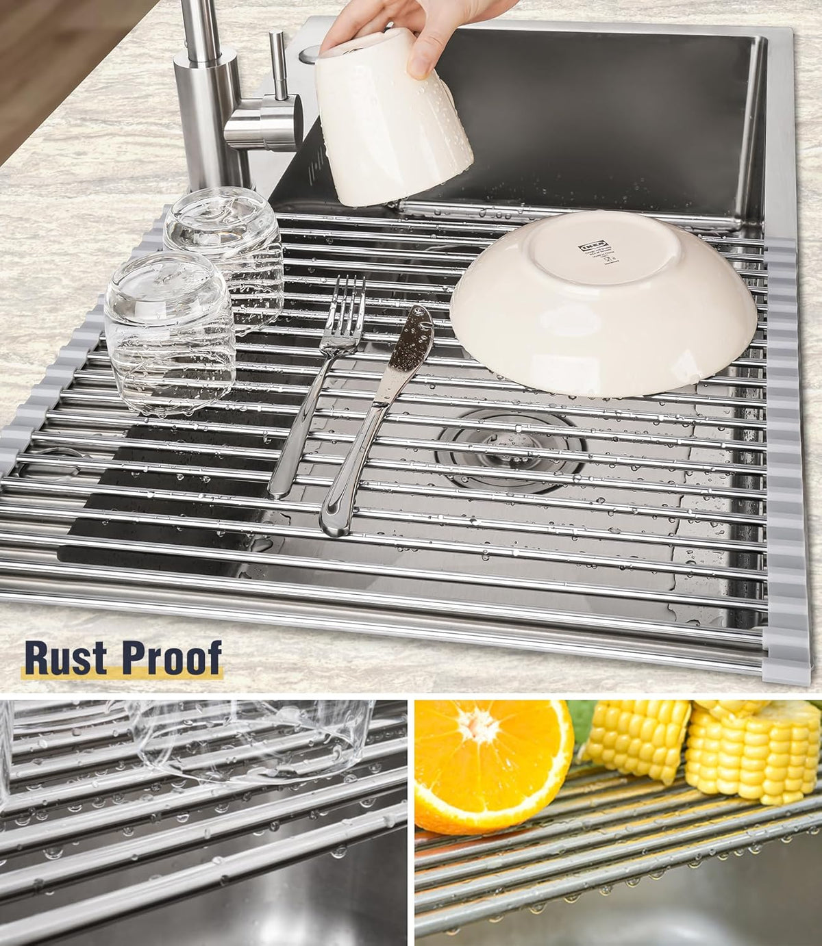 Tomorotec 21" x 15.5" Roll Up Dish Drying Rack Over Sink Drying Rack Sink Cover Kitchen Sink