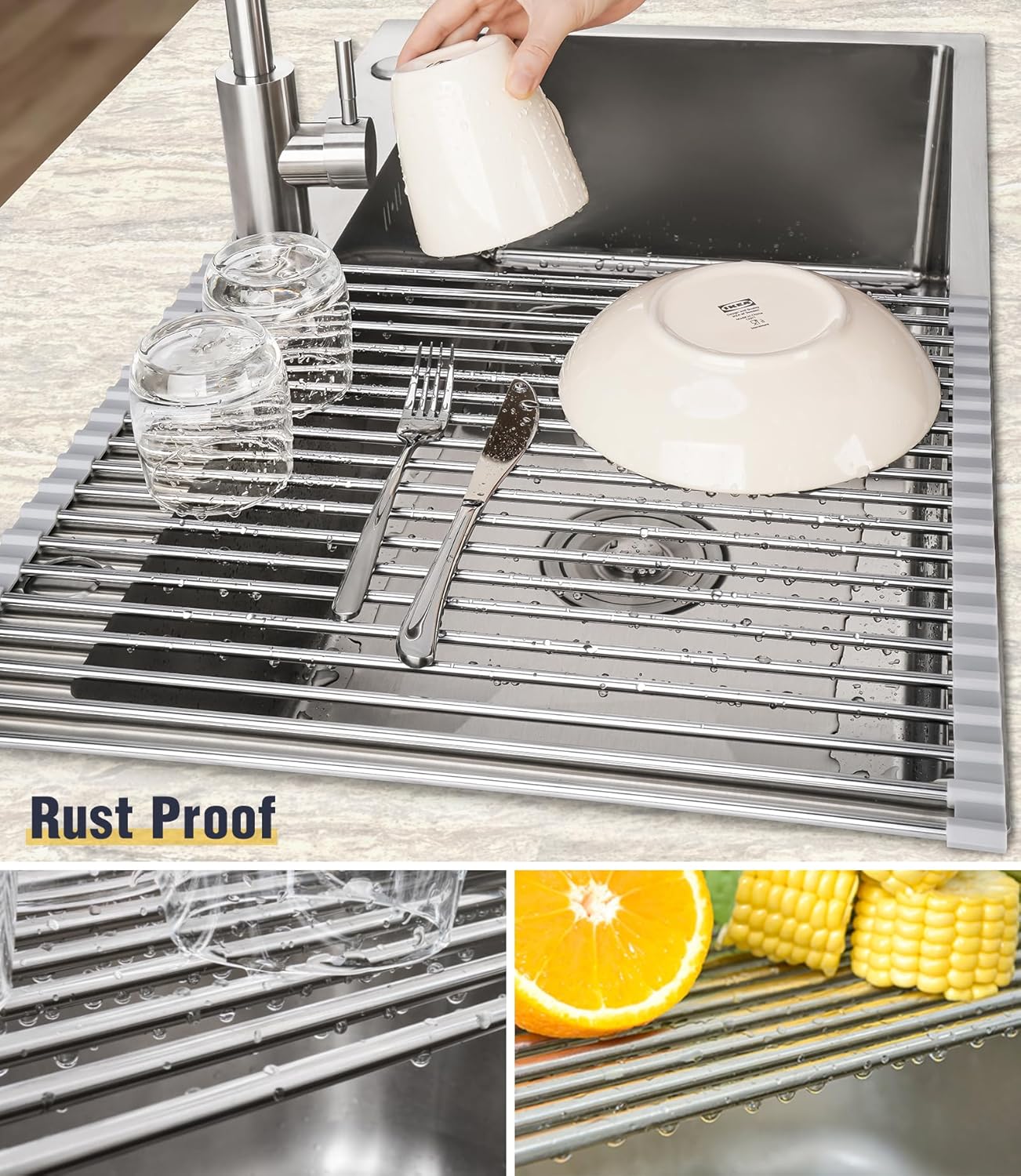 Tomorotec 21" x 15.5" Roll Up Dish Drying Rack Over Sink Drying Rack Sink Cover Kitchen Sink