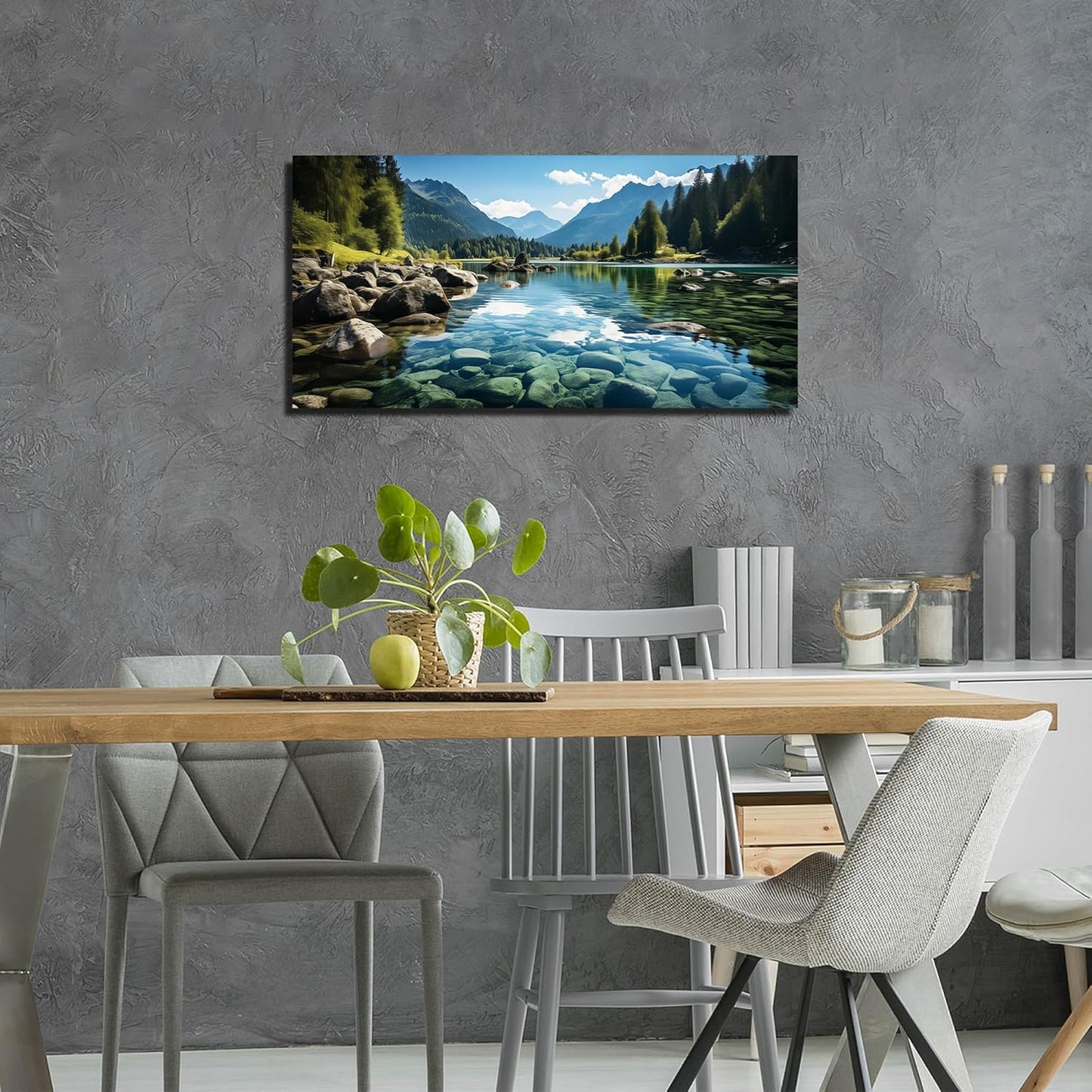 GUGIKA Landscape Wall Art for Living Room, Mountain and Lake Wall-Decor for Bedroom, Natural