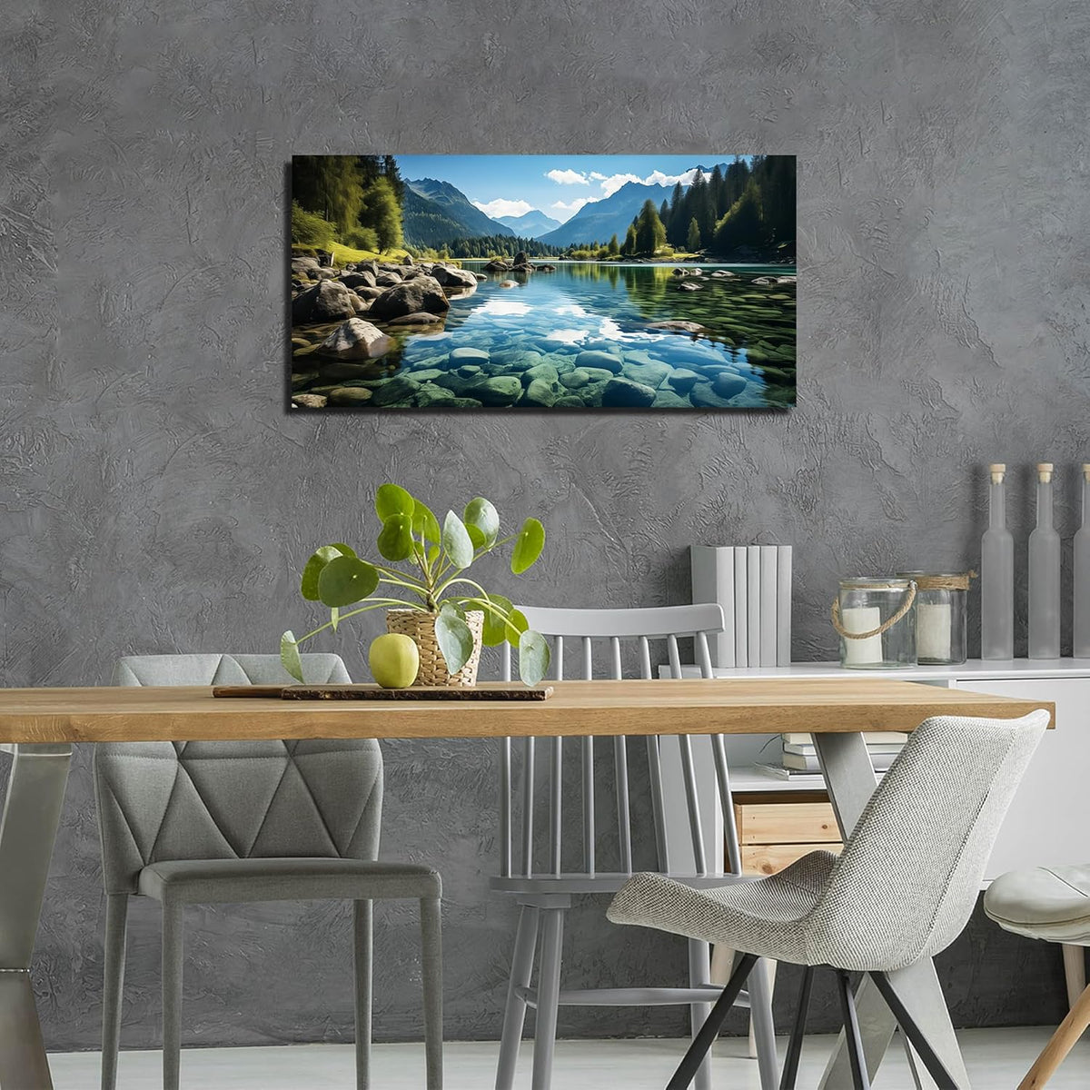 GUGIKA Landscape Wall Art for Living Room, Mountain and Lake Wall-Decor for Bedroom, Natural