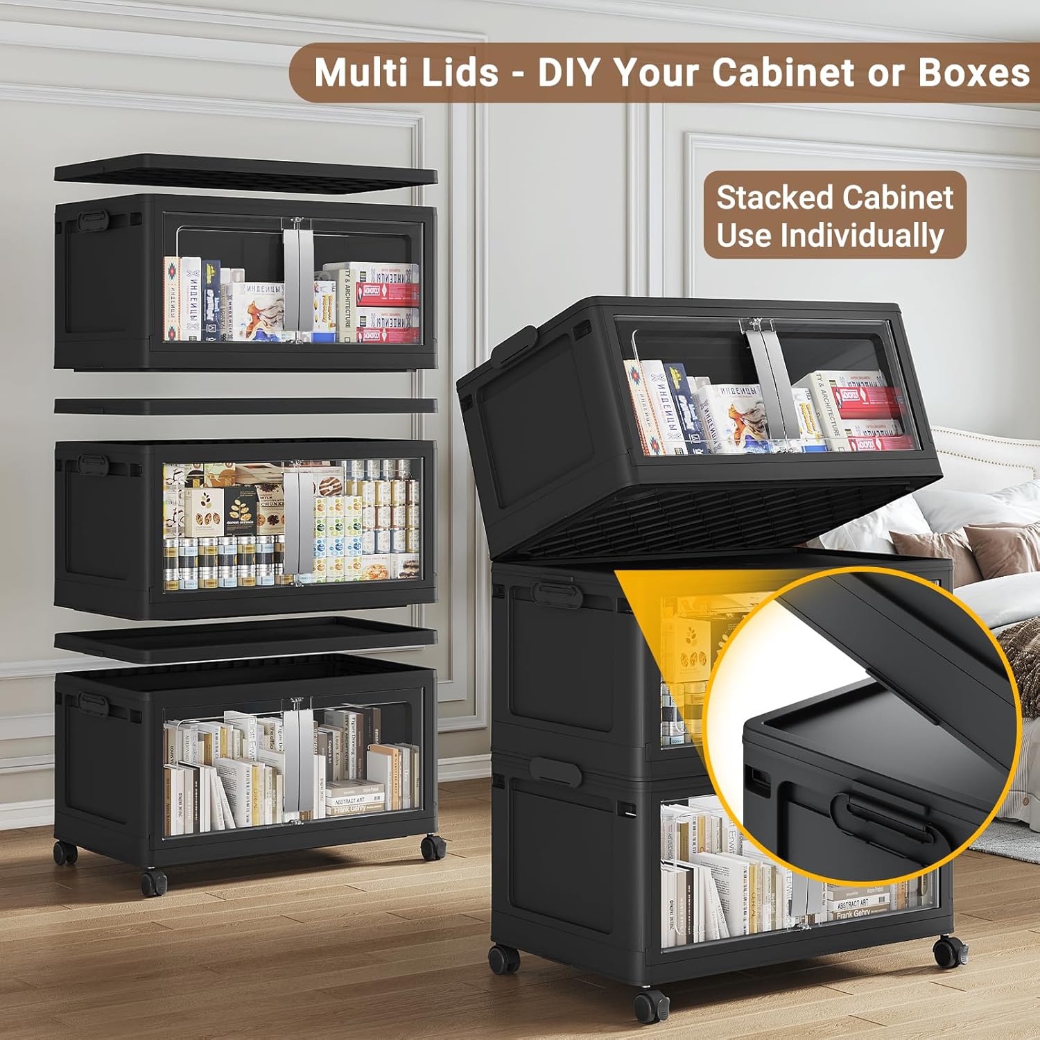 BROVIEW 160QT Stackable Storage Bins with Lids, 40Gal Extra Large Collapsible Storage Box with