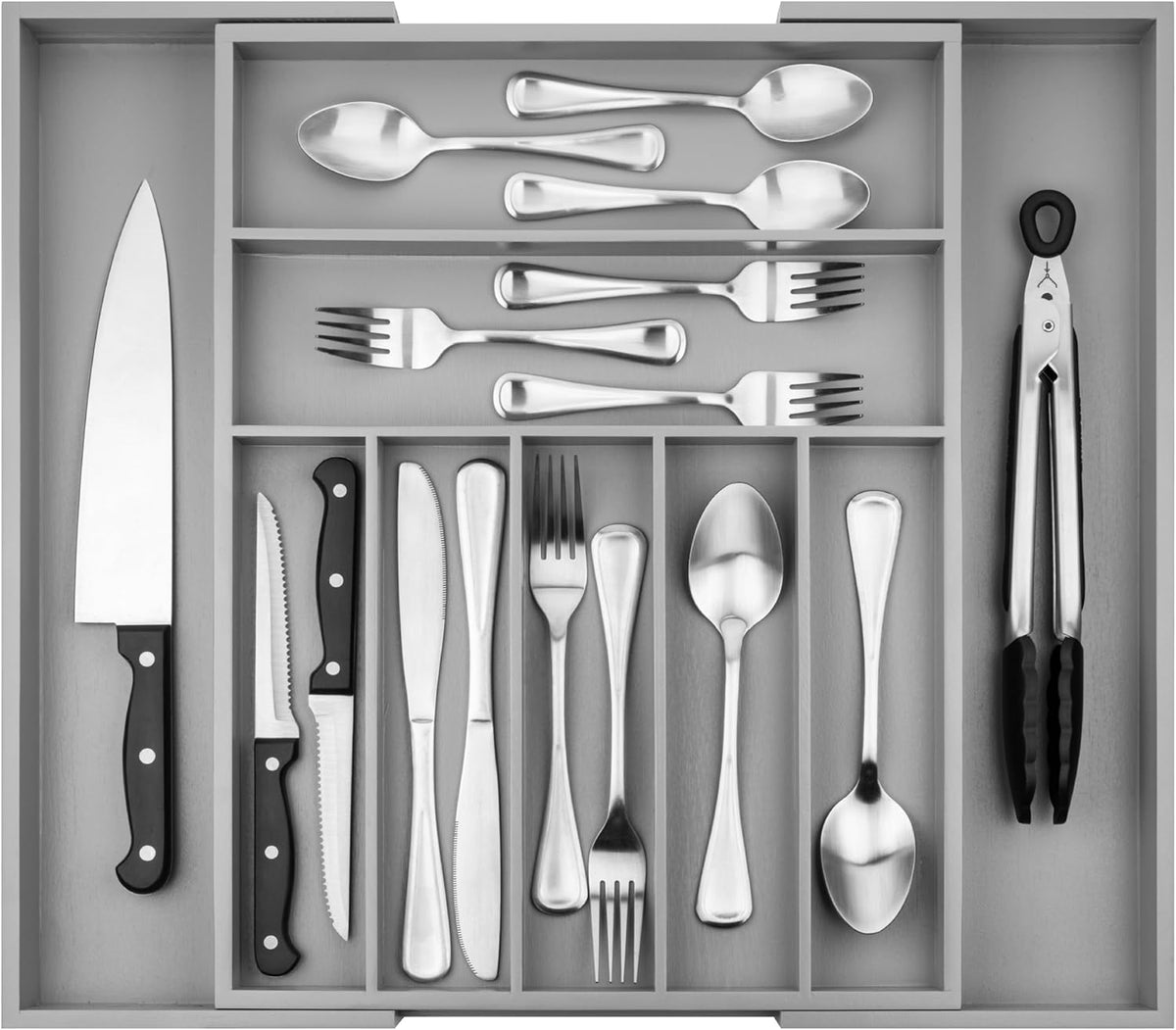 Purawood Bamboo Drawer Organizer - Expandable Silverware Organizer & Utensil Organizer, Cutlery
