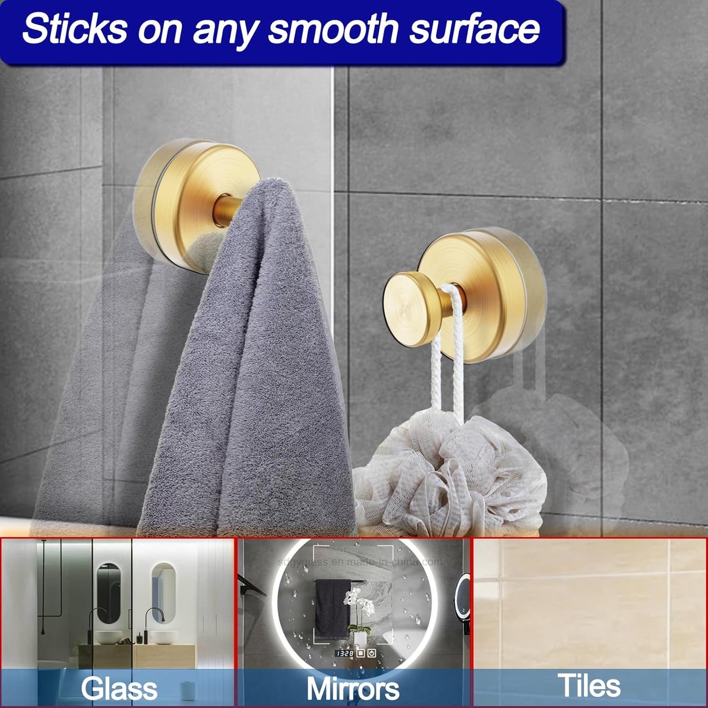 Suction Cup Hooks for Shower, Towel Hooks for Bathroom Window Glass, Bath Robe Looafh Hook for
