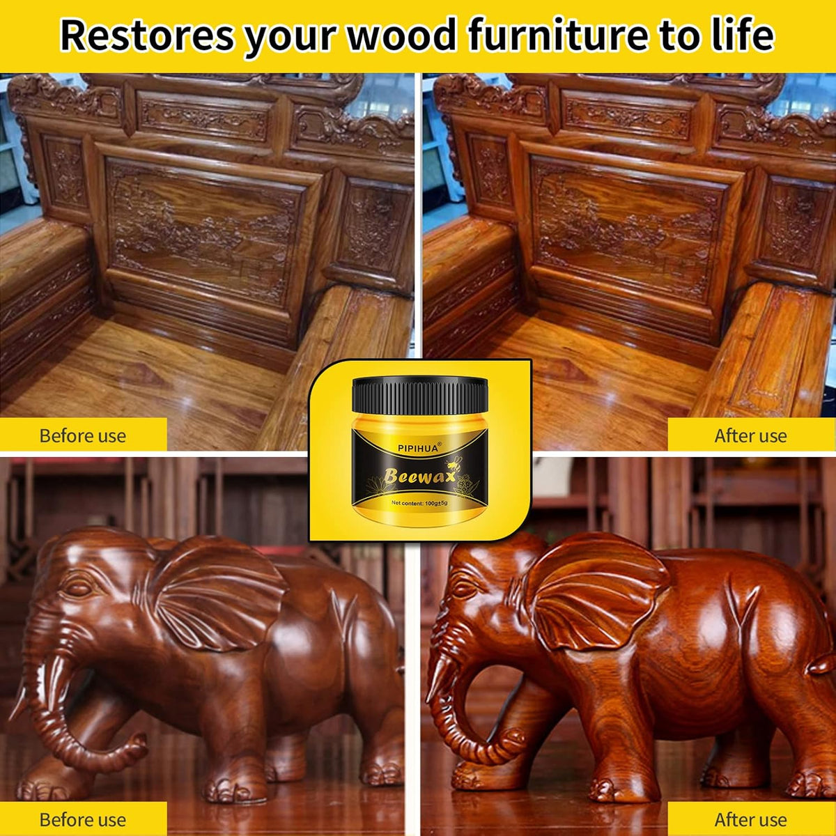 PIPIHUA Beeswax Polish and Conditioner for Wood Furniture - Waterproof & Restorer Wood Wax