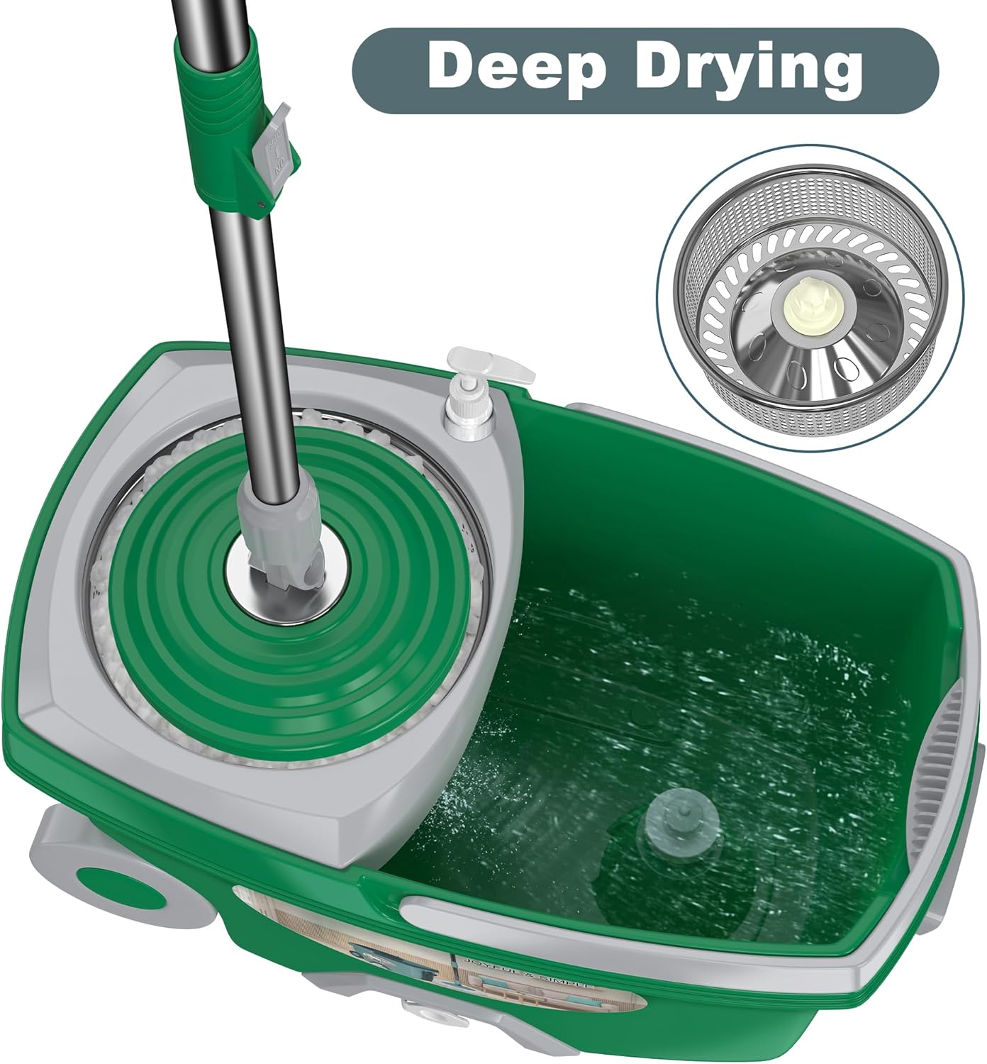 Dual Compartment Spin Mop and Bucket, Mop and Bucket with Wringer Set,360°Rotating Spinning Mopping