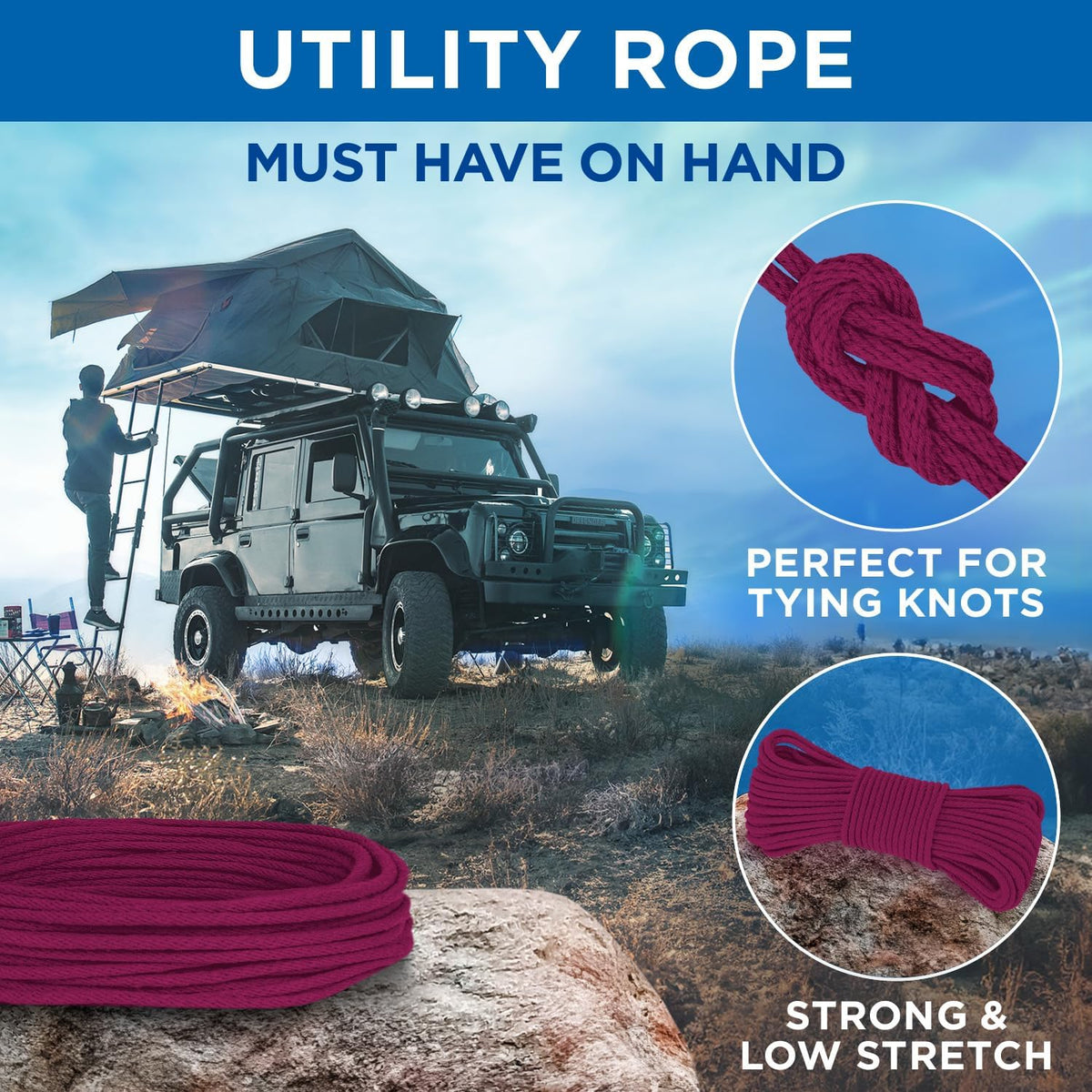TECEUM Cotton Rope 3/16” (5 mm) – 50 FT – Strong All-Purpose Braided Rope – Natural Cotton – for