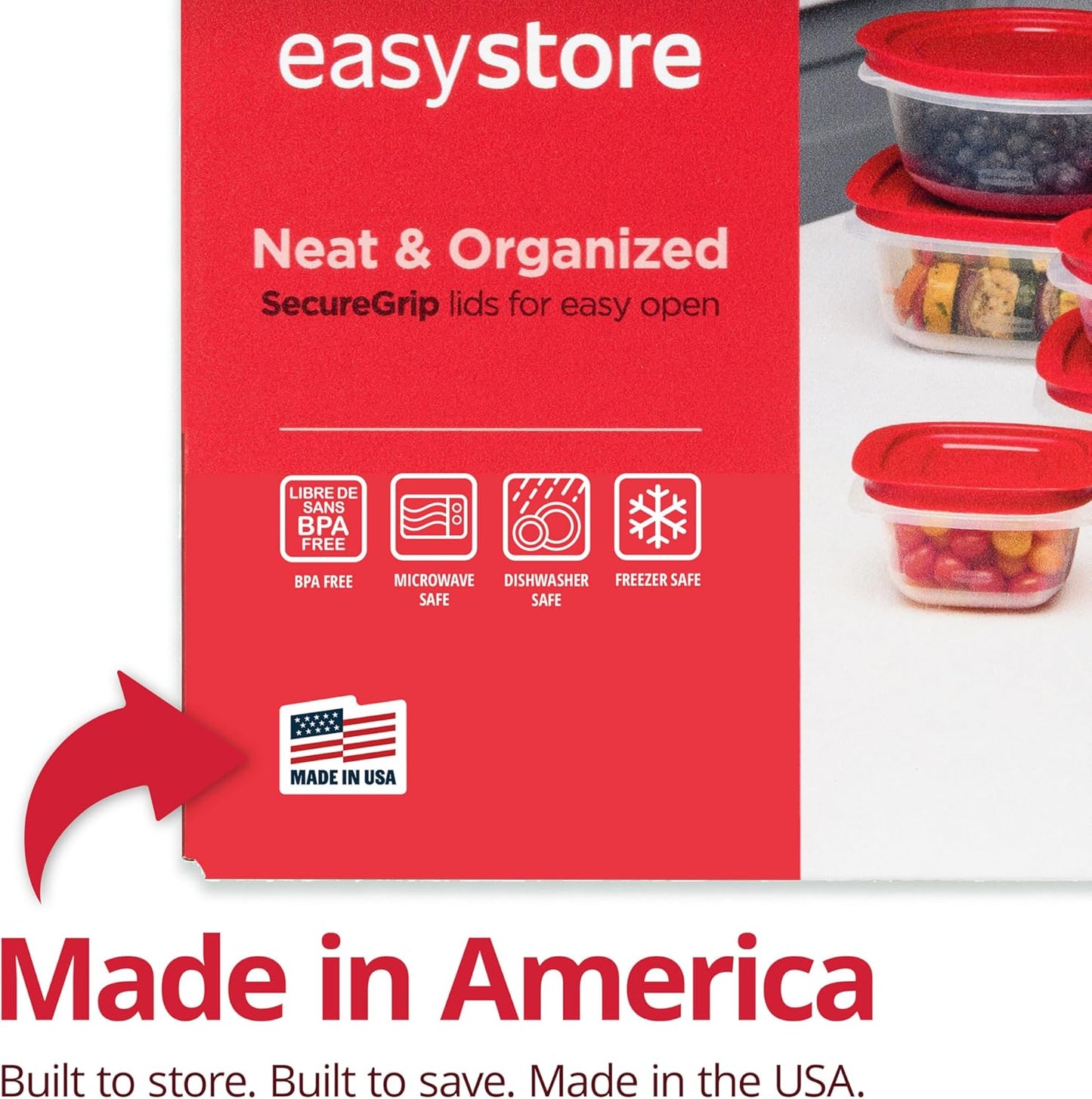 Rubbermaid EasyStore Square and Round Containers, 14-Piece Set, Food Storage Containers, Food