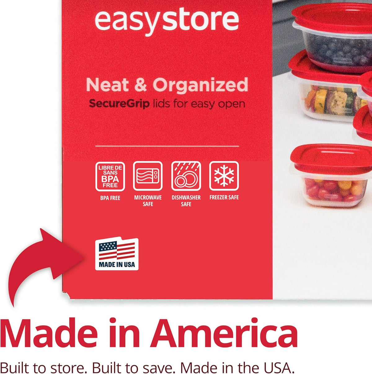 Rubbermaid EasyStore Rectangle and Square Containers, 22-Piece Set, Food Storage Containers, Food