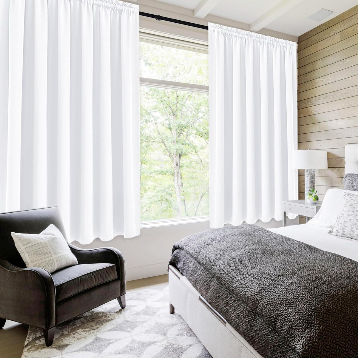 DWCN White Curtains for Living Room Thermal Insulated, 50% Light Blocking Curtains for Bedroom