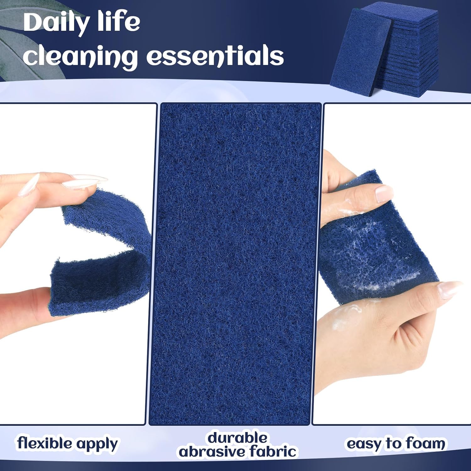 Hoolerry 100 Pcs Heavy Duty Scouring Pads Non Scratch Household Scrub Pads for Cleaning Reusable