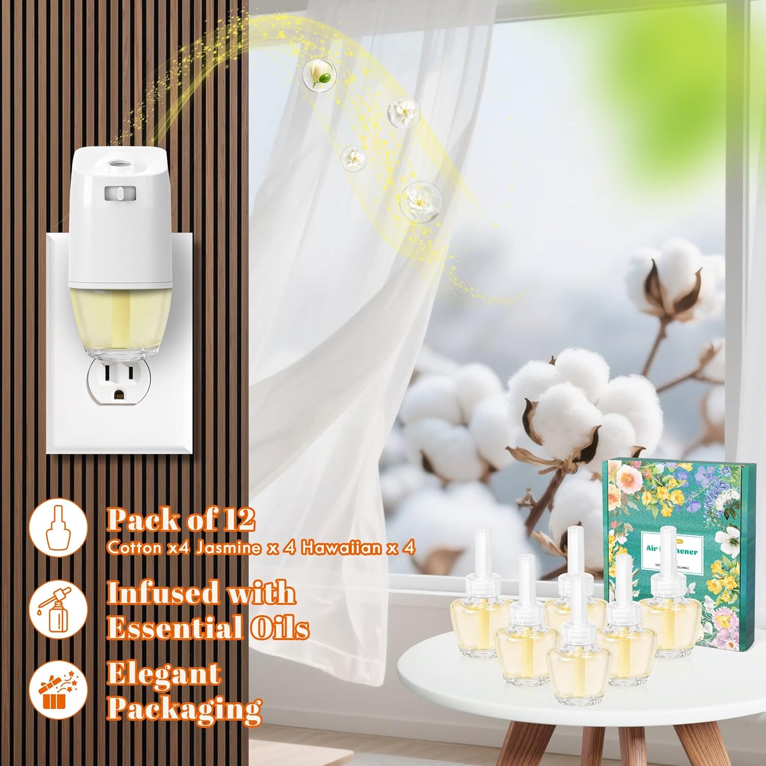 Plug-in Air Freshener Refills - Hawaiian Jasmine Cotton Scented Essential Oil Refills 6 Count