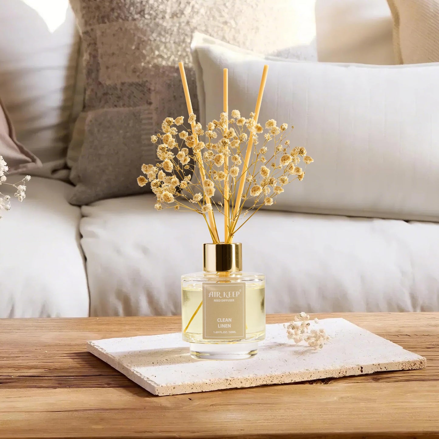 Airkeep Reed Diffuser Set of 3,Clean Linen Ocean Mist&Sea Salt Lavender Eucalyptus Oil Reed