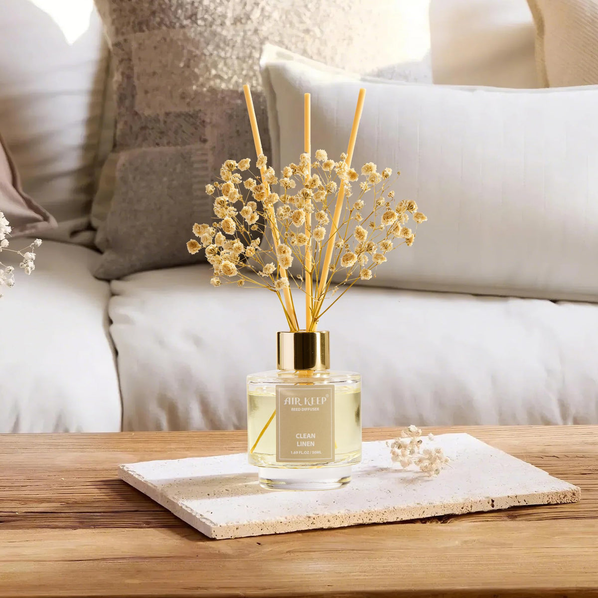 Airkeep Reed Diffuser Set of 3,Clean Linen Ocean Mist&Sea Salt Lavender Eucalyptus Oil Reed