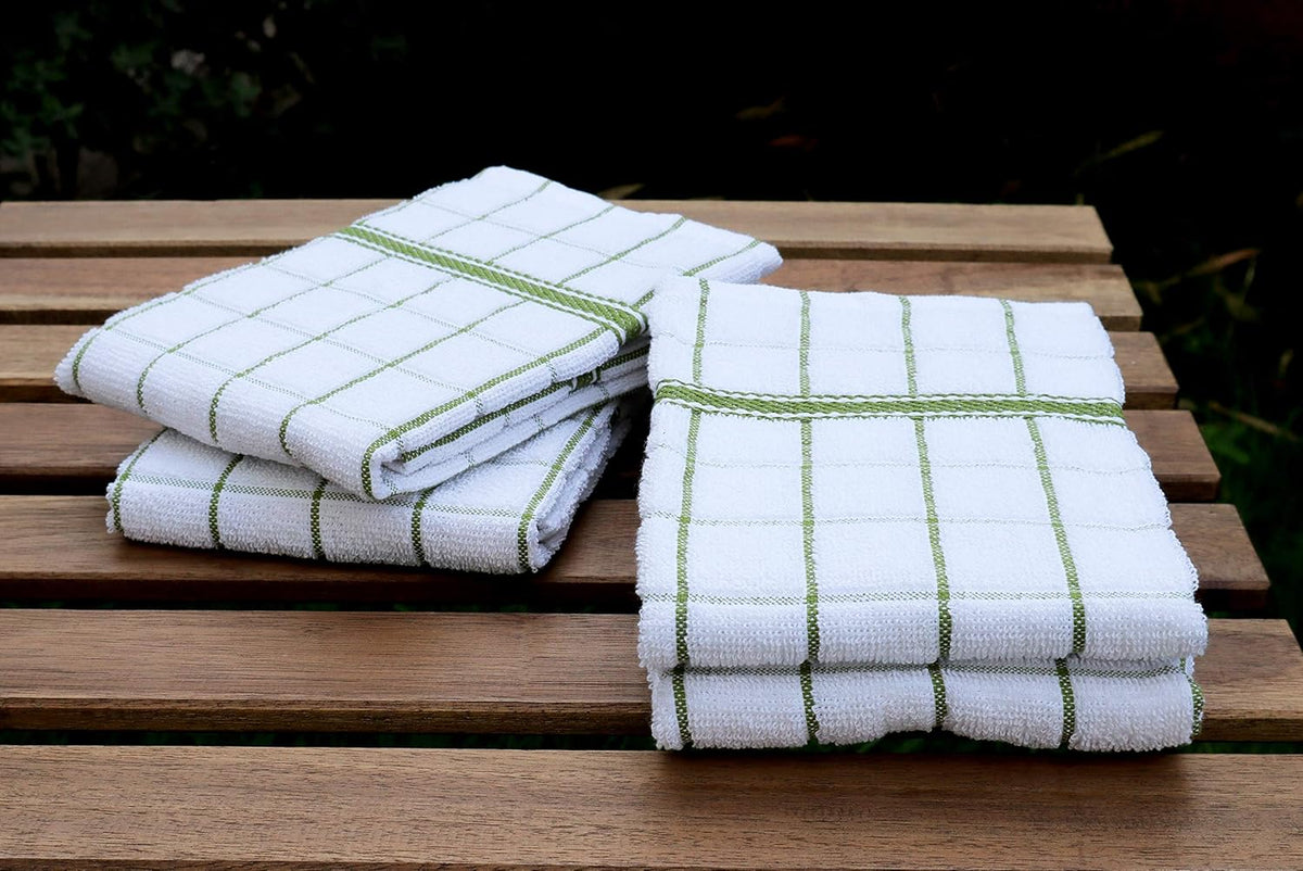 AMOUR INFINI Terry Cotton Kitchen Towels 4-Pack - Large 18 x 28 Inch, Absorbent & Soft Dish Towel