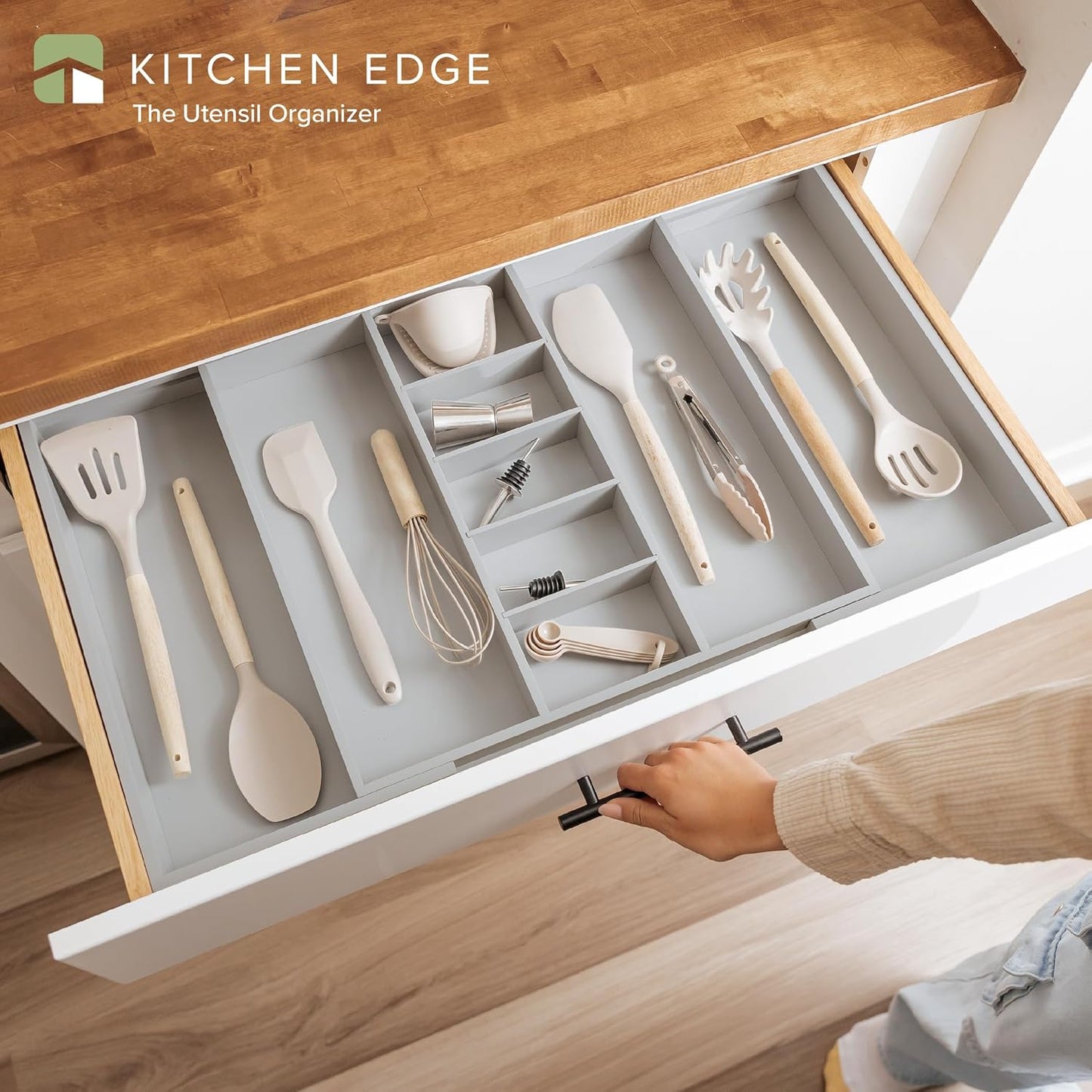 KitchenEdge Adjustable Kitchen Drawer Organizer for Utensils and Junk, Food-Safe Contract Grade