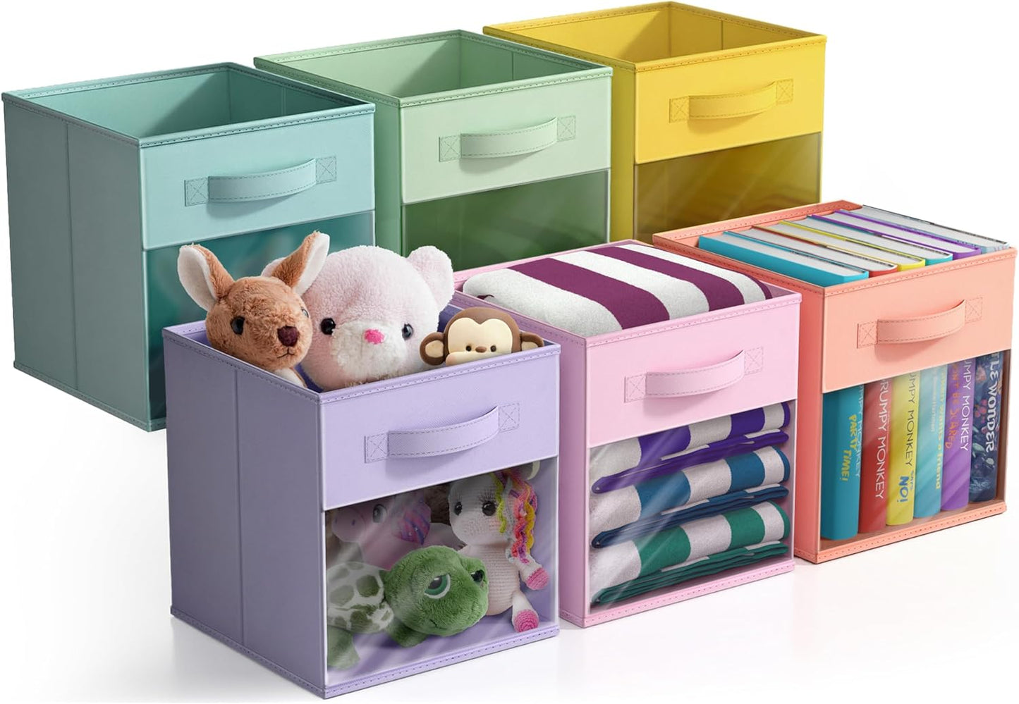 Sorbus 11 Inch Storage Bins with Clear Window - 6 Foldable Baskets for Organizing Clothes, Toys