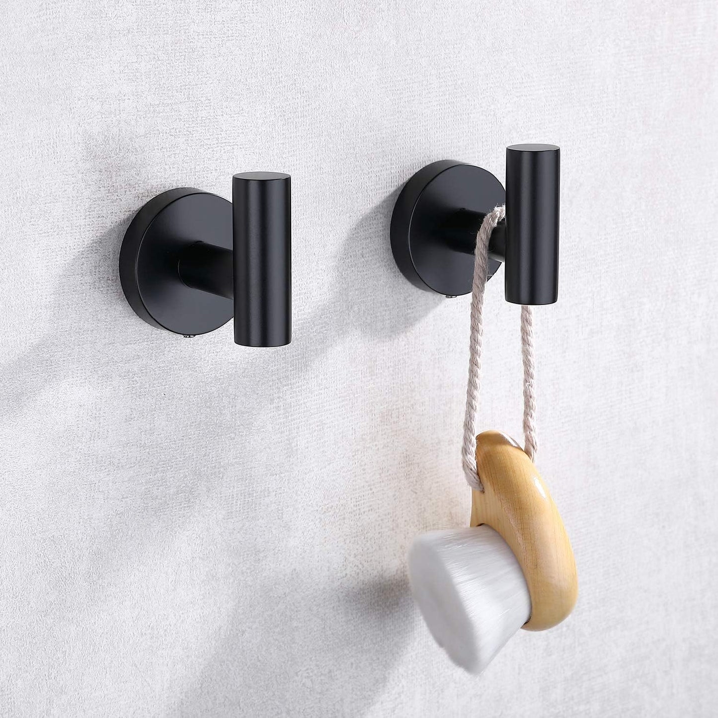 TASTOS Matte Black Bathroom Towel Coat Hook Stainless Steel, 2 Pack Robe Clothes Cabinet Closet