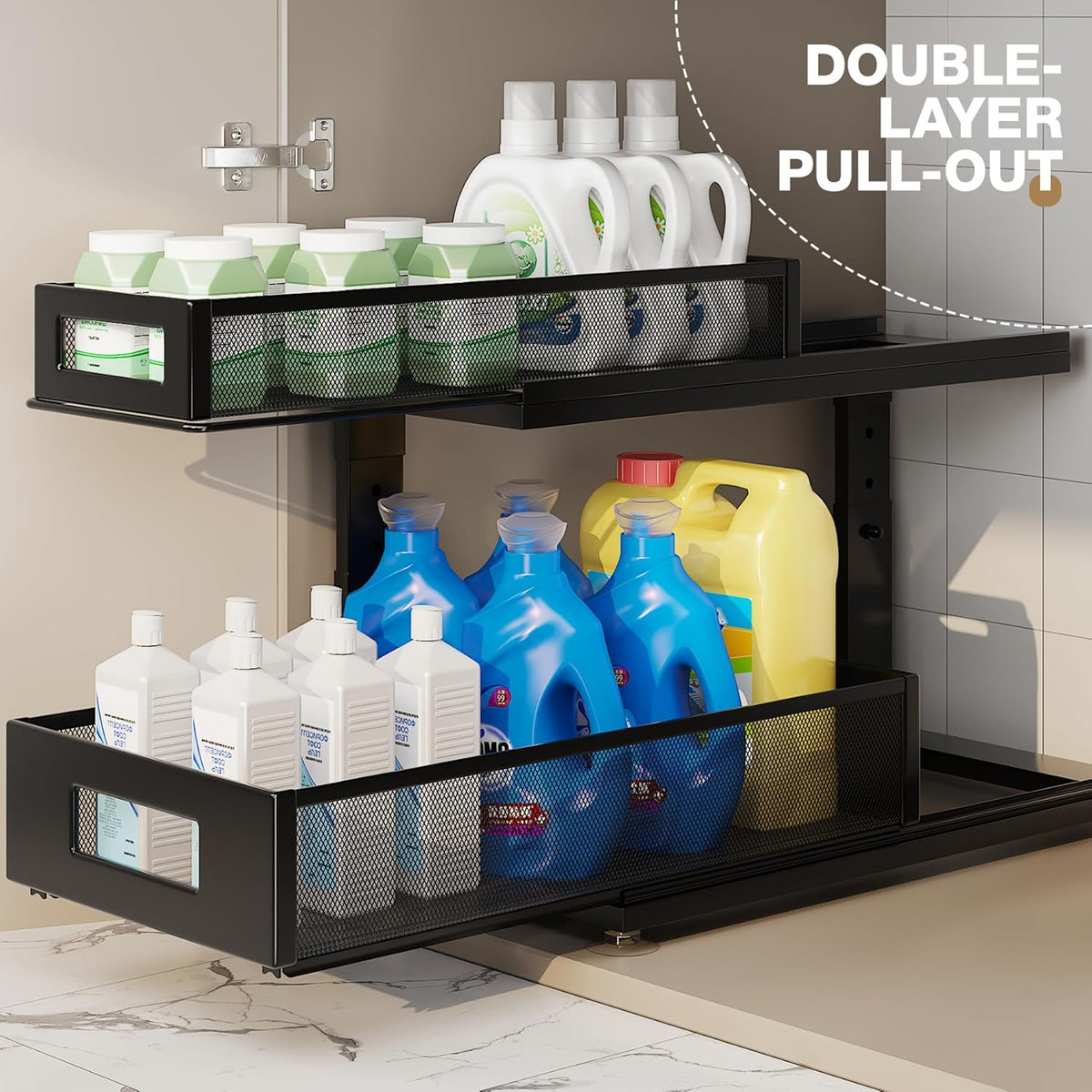 2 Pack 18.5IN-Depth Under Sink Organizer With Next-Gen Ball-Bearing Slides,2-Tier Pull Out Cabinet