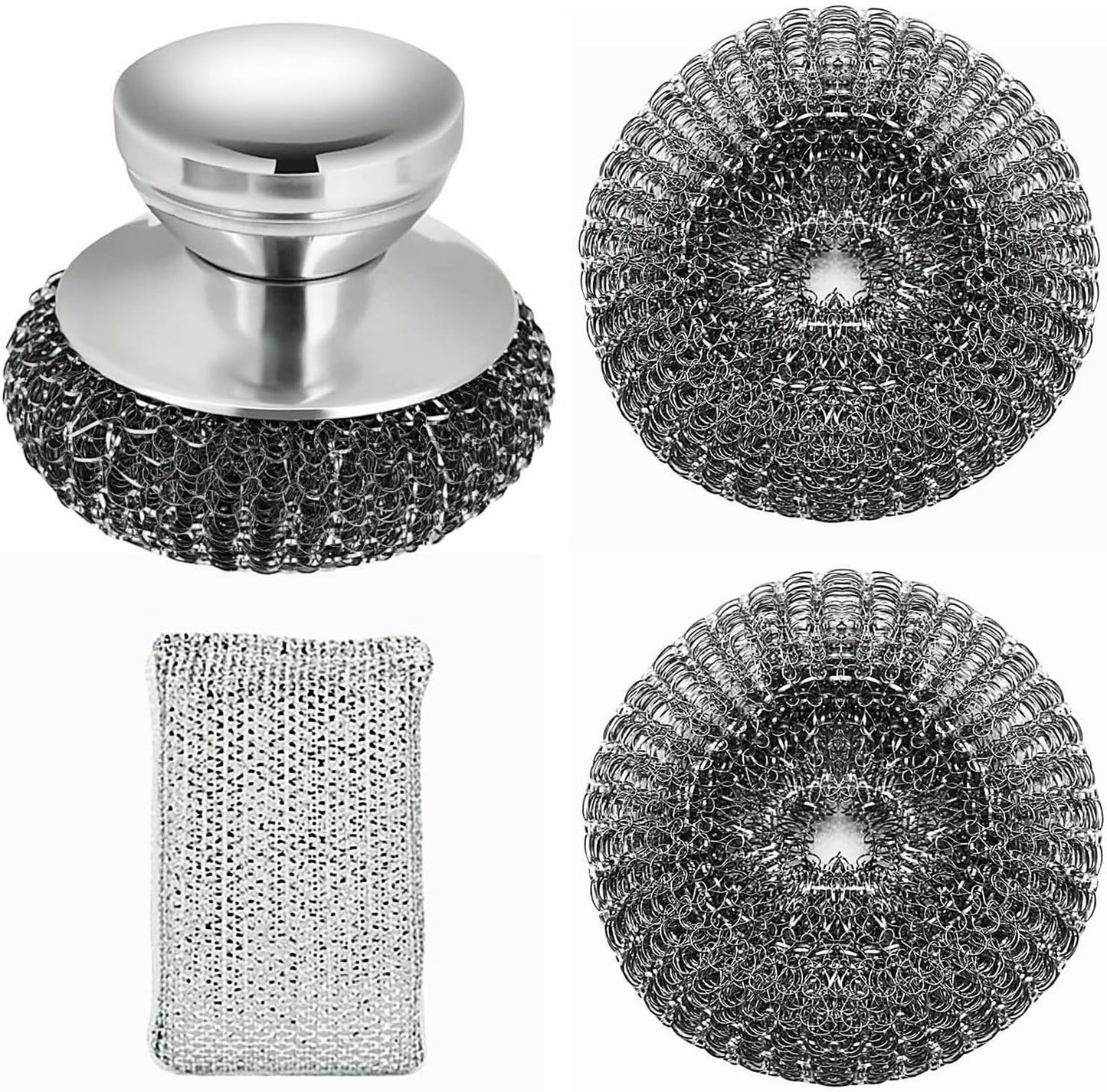 Stainless Steel Wool Scrubber with Short Handle Steel Scrubber Wool Pads for Cleaning Dishes Metal