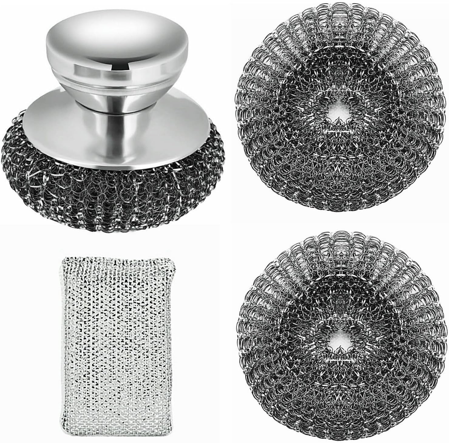Stainless Steel Wool Scrubber with Short Handle Steel Scrubber Wool Pads for Cleaning Dishes Metal