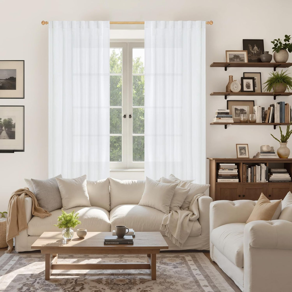 YoungsTex 72 Inch Length White Linen Curtains for Living Room 2 Panels, Rod Pocket Back Tab Semi