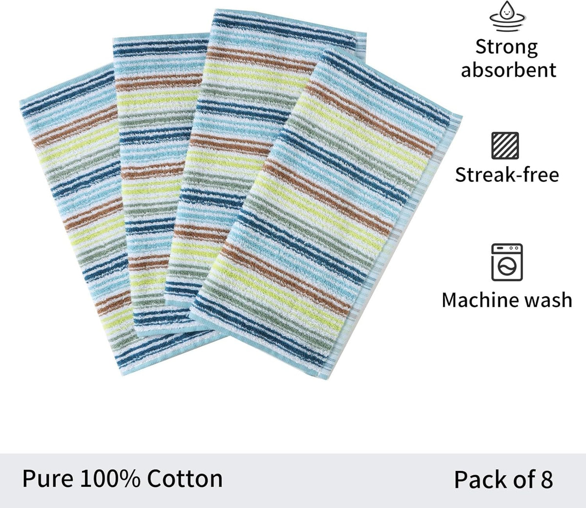 Oeleky Kitchen Dishcloths for Washing Dishes, Ultra Absorbent Dish Rags, Cotton Cleaning Cloths