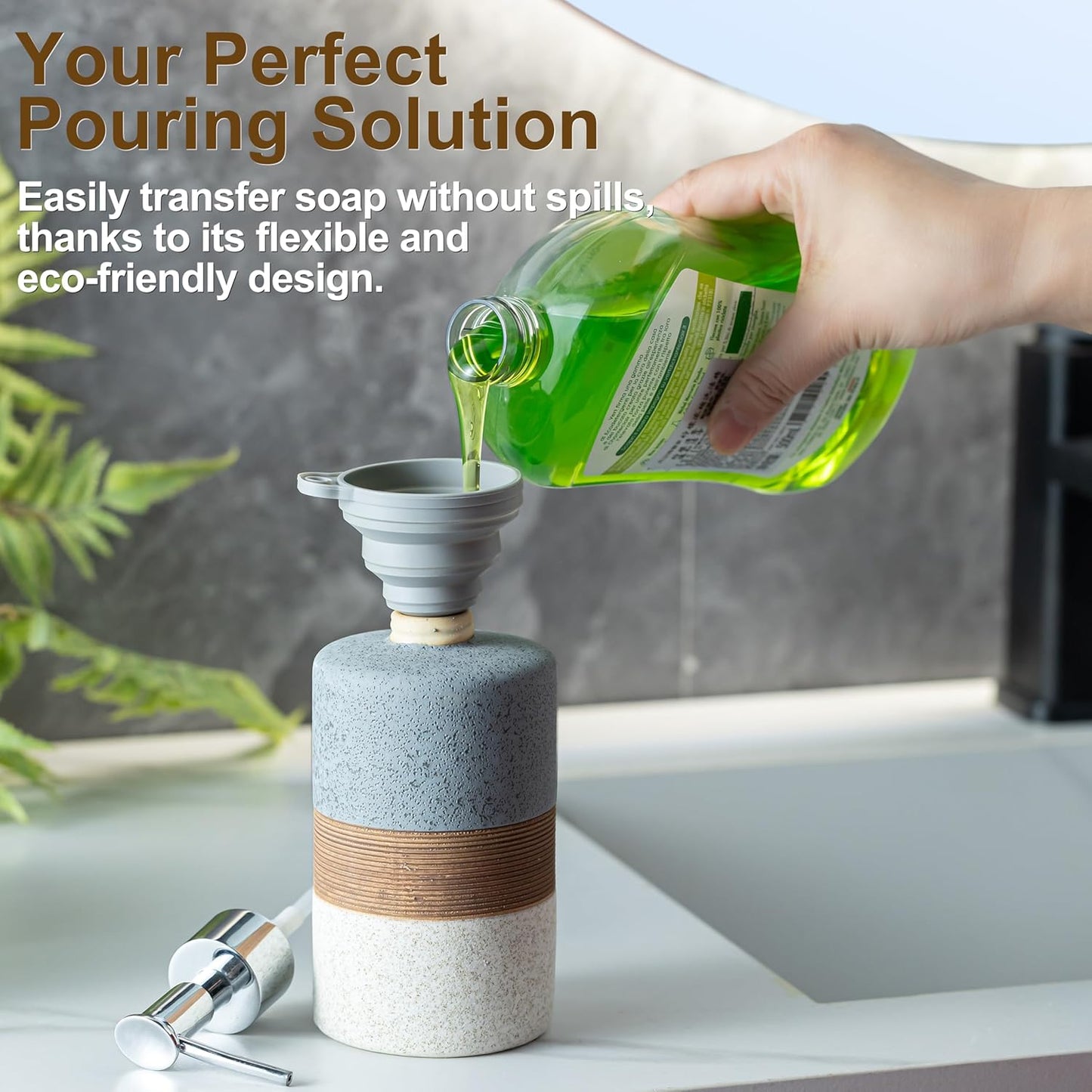 Ceramic Soap Dispenser Set for Hand Soap, Shampoo, Dish Soap, Conditioner, Bathroom & Kitchen