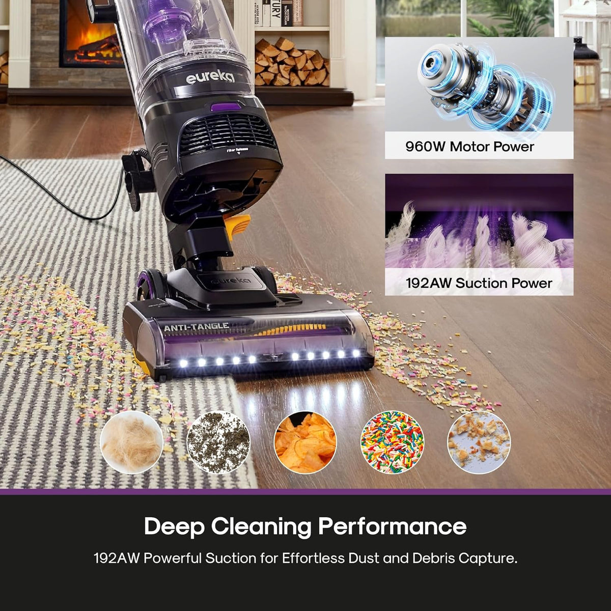 Eureka FlexReach Powerful Upright Vacuum Cleaner for Carpet and Hard Floor, Lift-Up Vacuum with