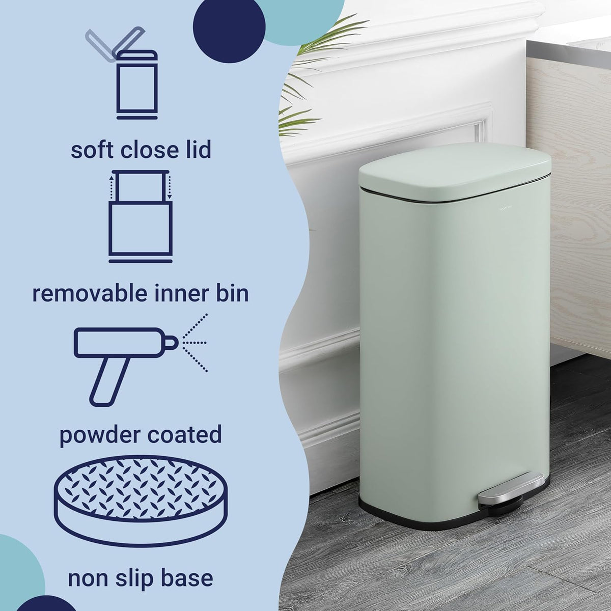 happimess HPM1011H Curtis 8-Gallon Step-Open Trash Can, Fingerprint Resistant, Modern, Minimalistic