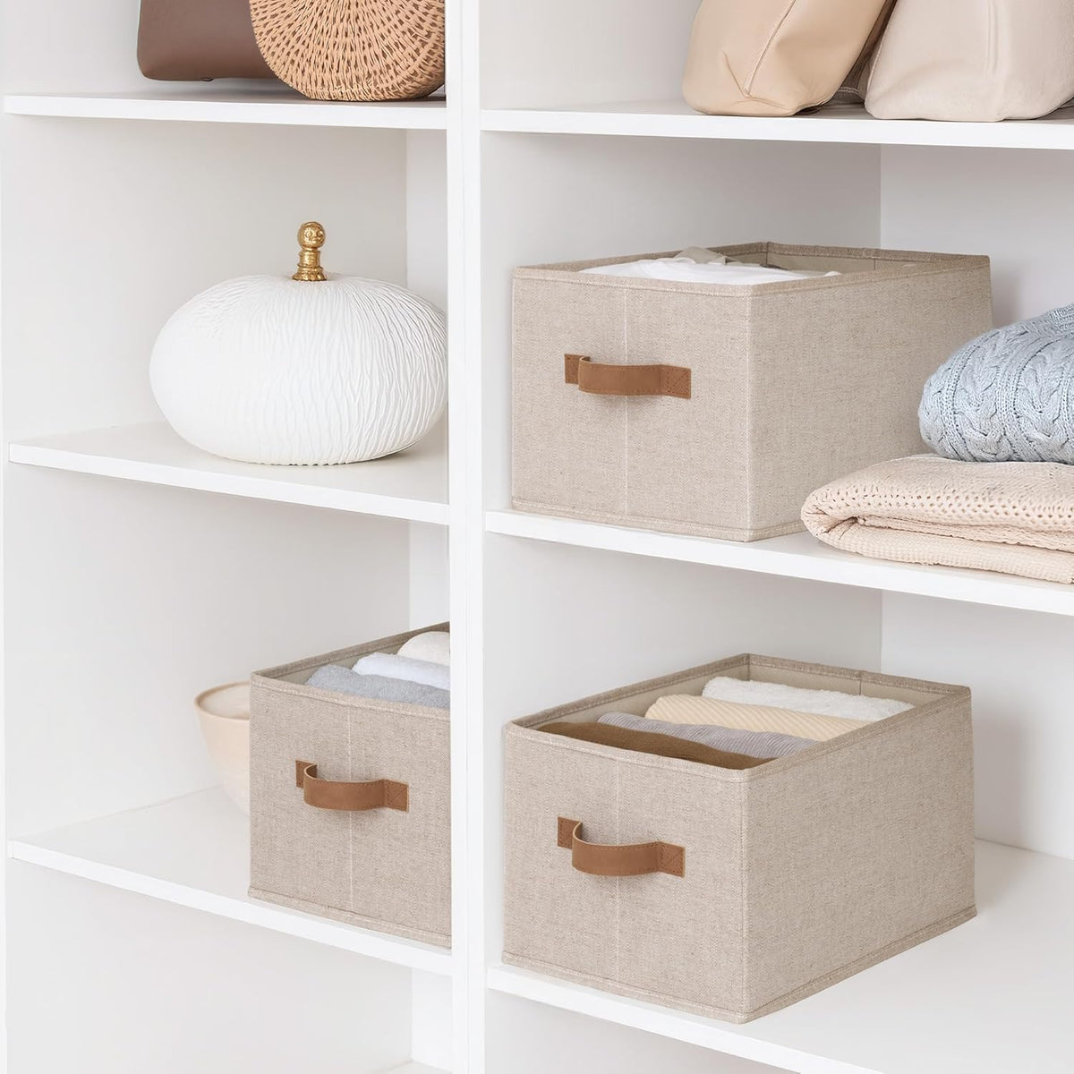 StorageWorks Storage Baskets for Shelves, Foldable Fabric Closet Storage Bins with Handles, Clothes